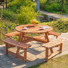 Outsunny Wooden Patio Dining Set for 8 People, Outdoor Table and Benches Set with 4 Double-Seat Benches & Round Picnic Table (Umbrella Not Included), Φ70.1" x 27.6" H, Brown