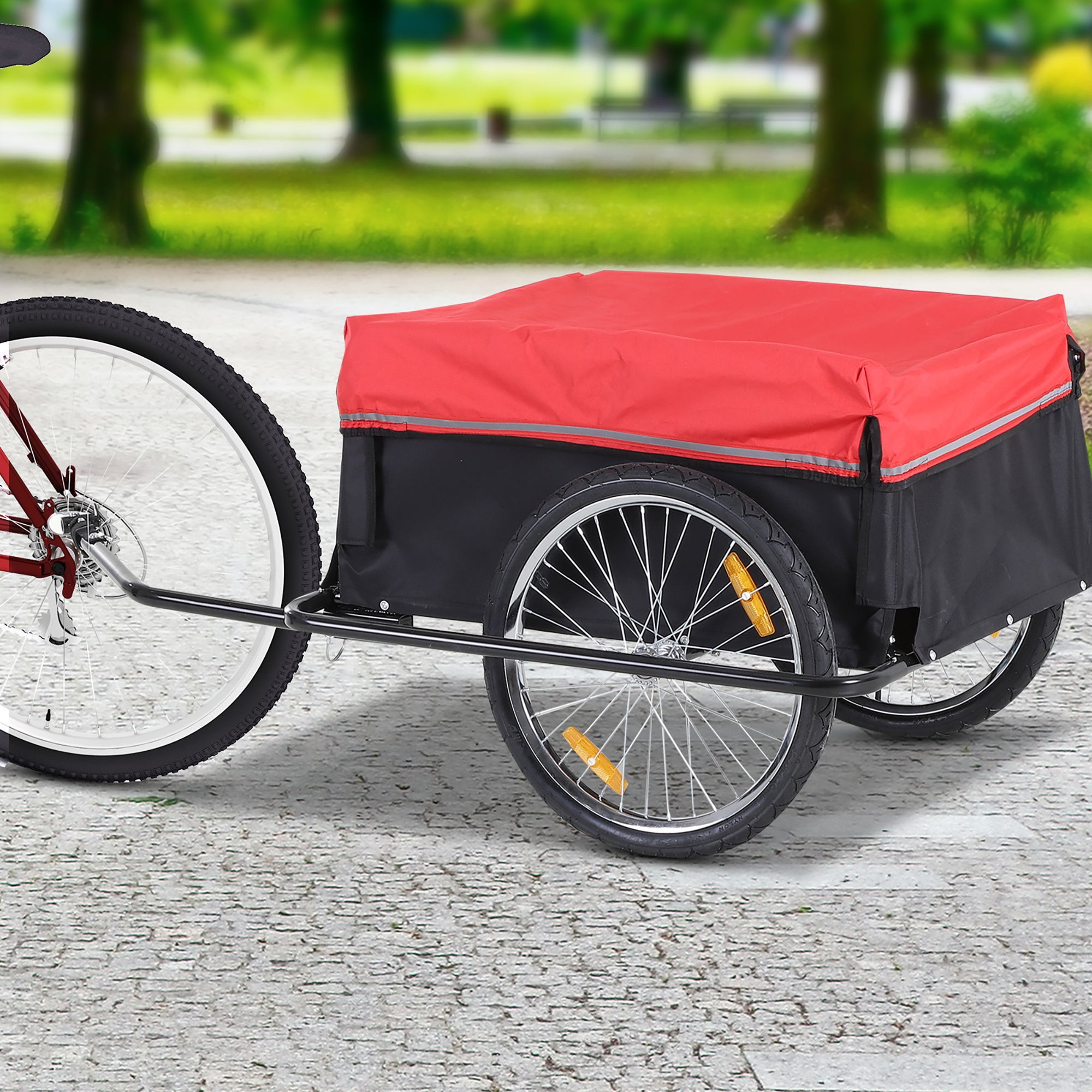 Aosom Folding Bicycle Cargo Trailer Cart Carrier Garden Use w/ Quick Release, Cover, Black/Red