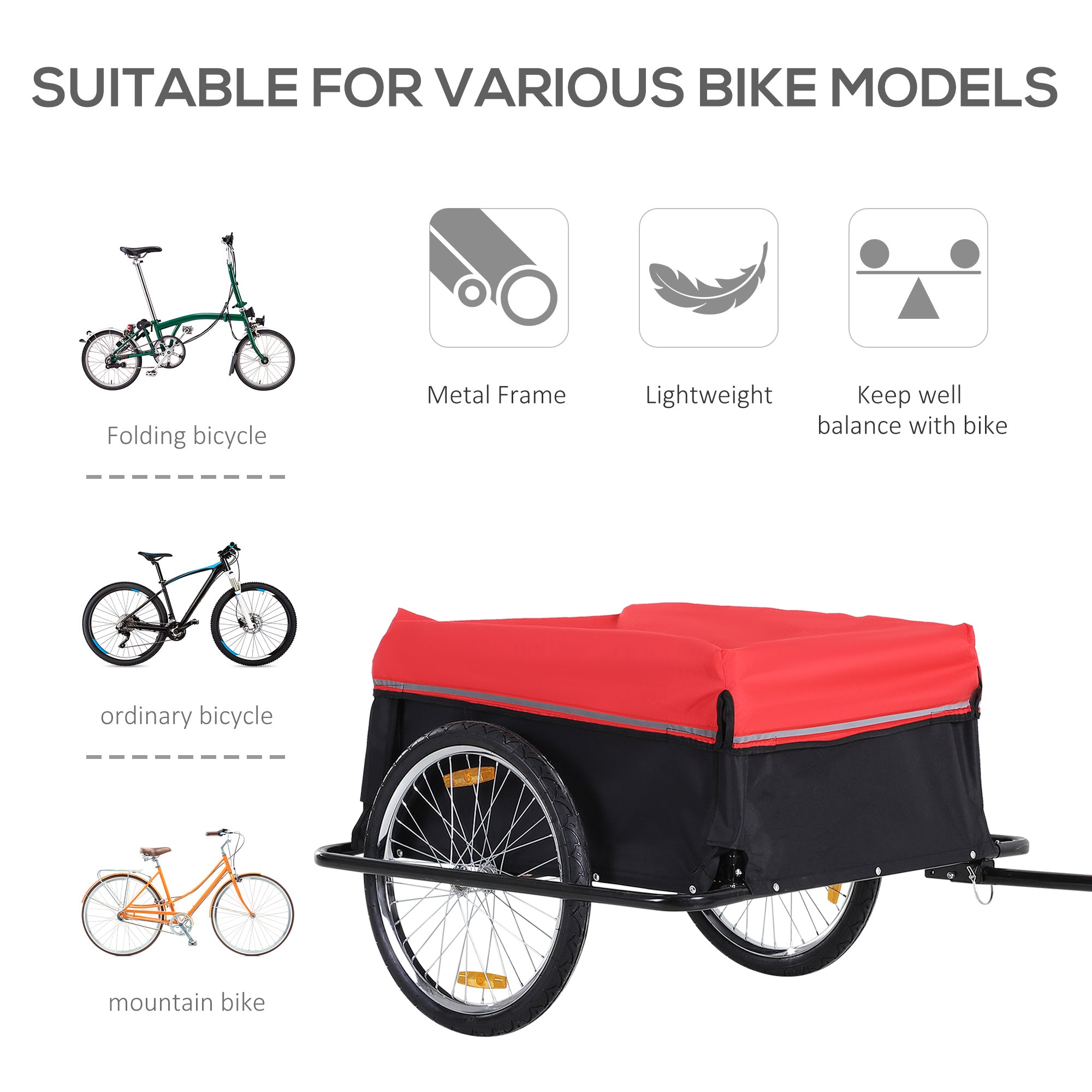 Aosom Folding Bicycle Cargo Trailer Cart Carrier Garden Use w/ Quick Release, Cover, Black/Red