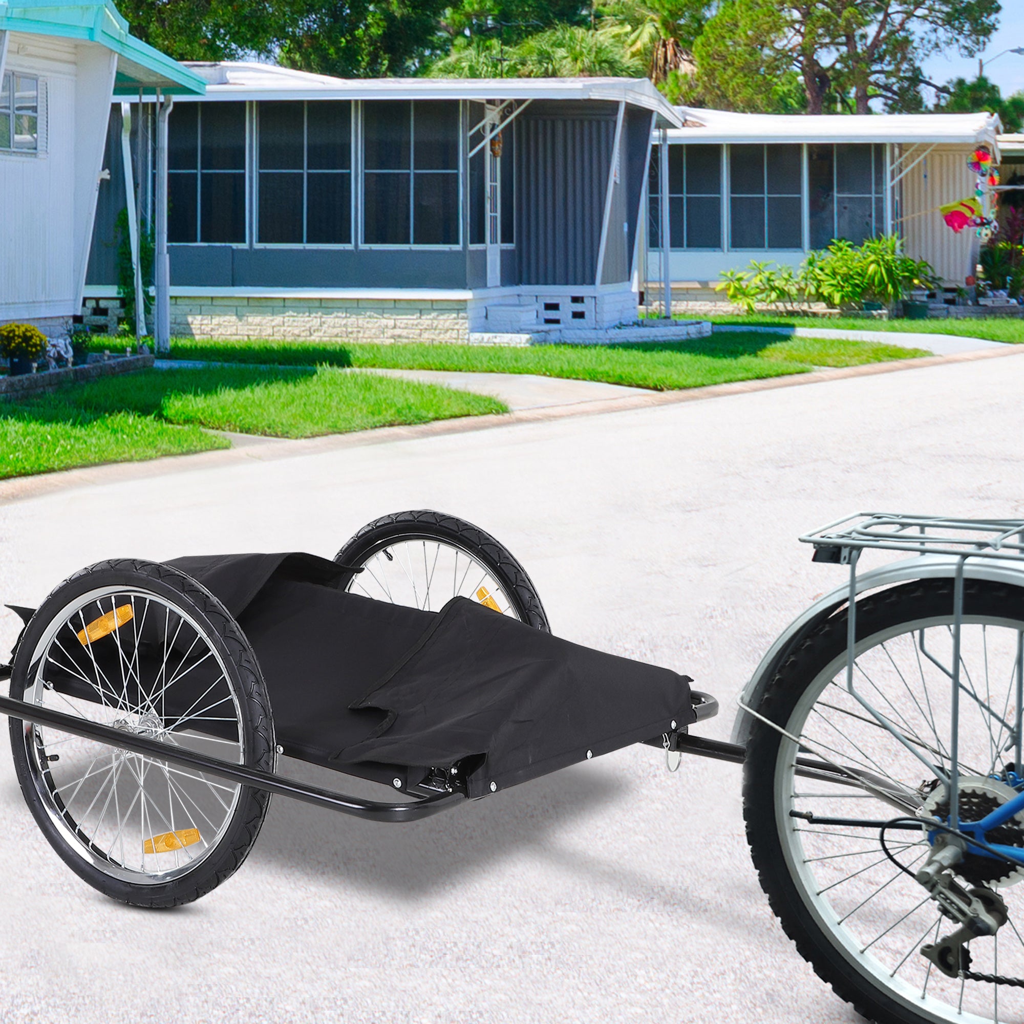 Aosom Folding Bicycle Cargo Trailer Cart Carrier Garden Use w/ Quick Release, Cover, Black/Red