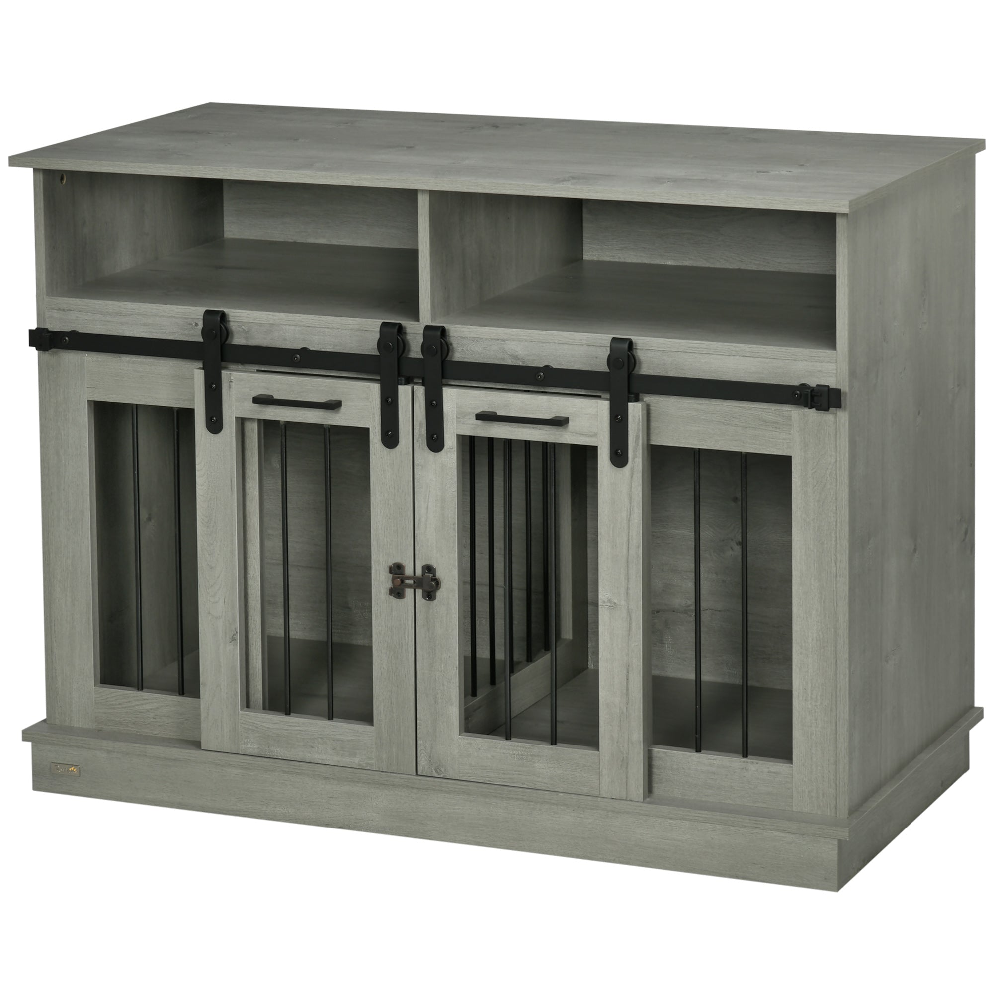 PawHut Dog Crate Furniture for Large Dogs or Double Dog Kennel for Small Dogs with Shelves, Sliding Doors, 47" x 23.5" x 35", Gray