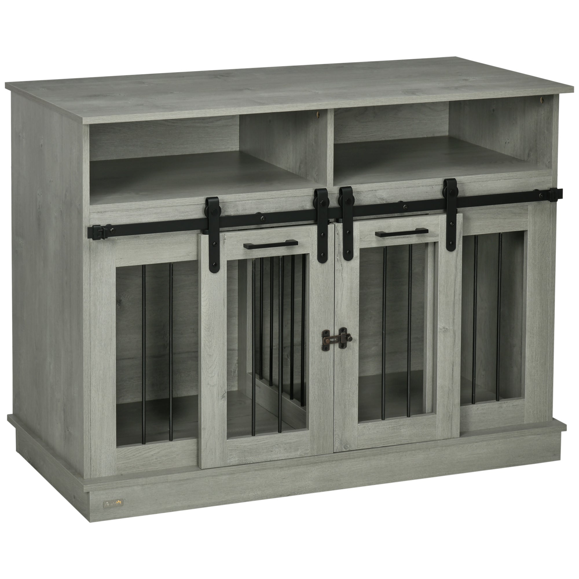 PawHut Dog Crate Furniture for Large Dogs or Double Dog Kennel for Small Dogs with Shelves, Sliding Doors, 47" x 23.5" x 35", Gray