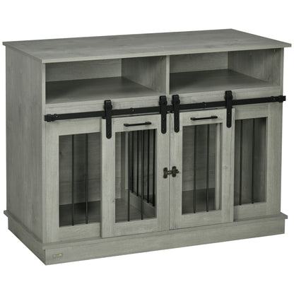 PawHut Dog Crate Furniture for Large Dogs or Double Dog Kennel for Small Dogs with Shelves, Sliding Doors, 47" x 23.5" x 35", Gray