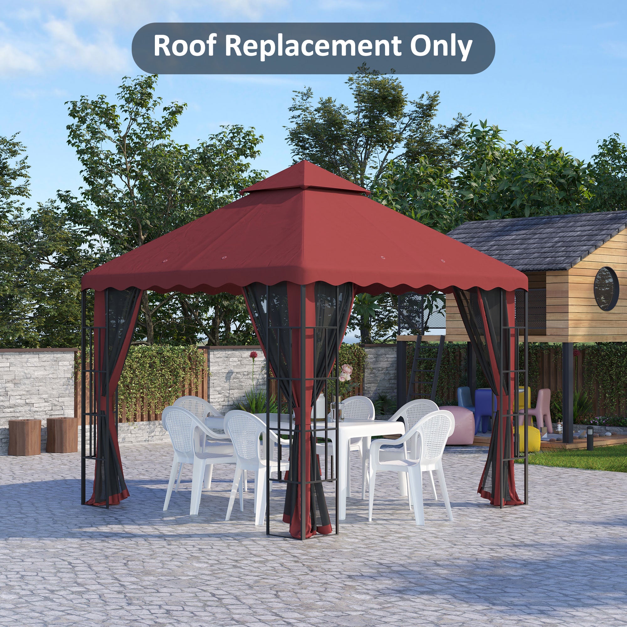 Outsunny 10' x 10' Gazebo Replacement Canopy Cover, 2 Tier Gazebo Roof Replacement TOP ONLY, Burgundy