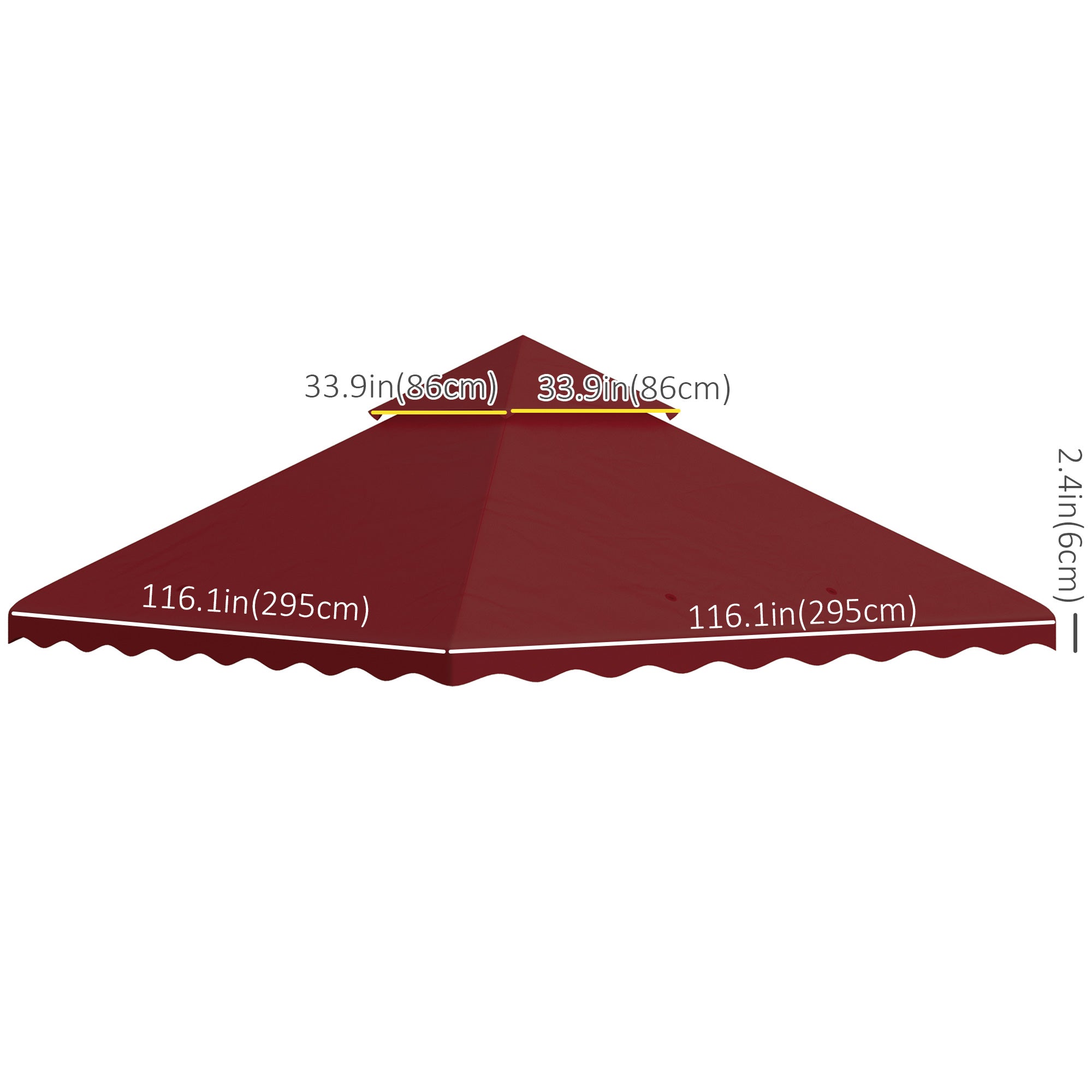 Outsunny 10' x 10' Gazebo Replacement Canopy Cover, 2 Tier Gazebo Roof Replacement TOP ONLY, Burgundy