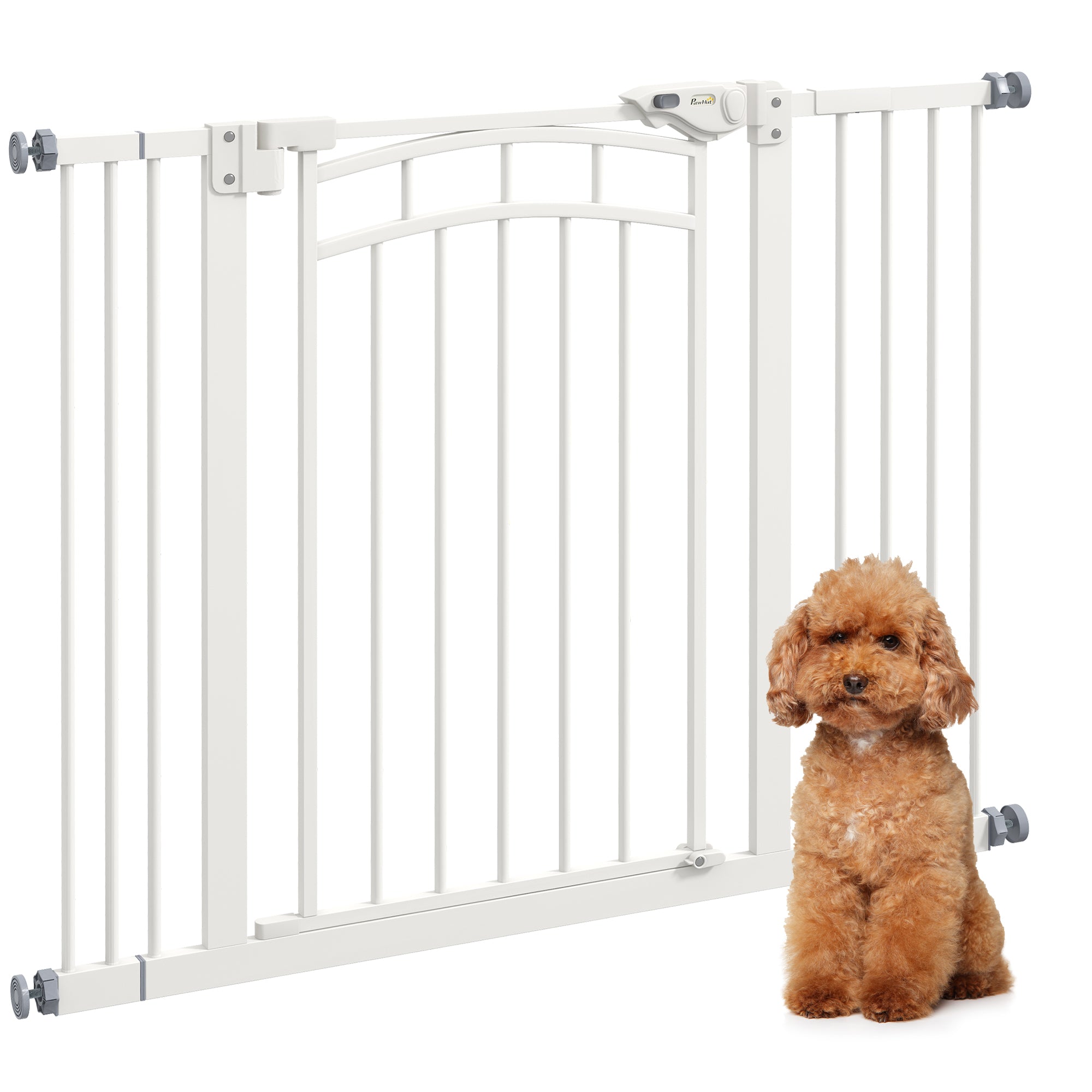 PawHut Dog Stair Gate, Pressure Fit Safety Gate with Automatic Closing System, Pet Barrier with Double Locking, for Stairs, Doors and Hallways, for Width 74-100cm - White