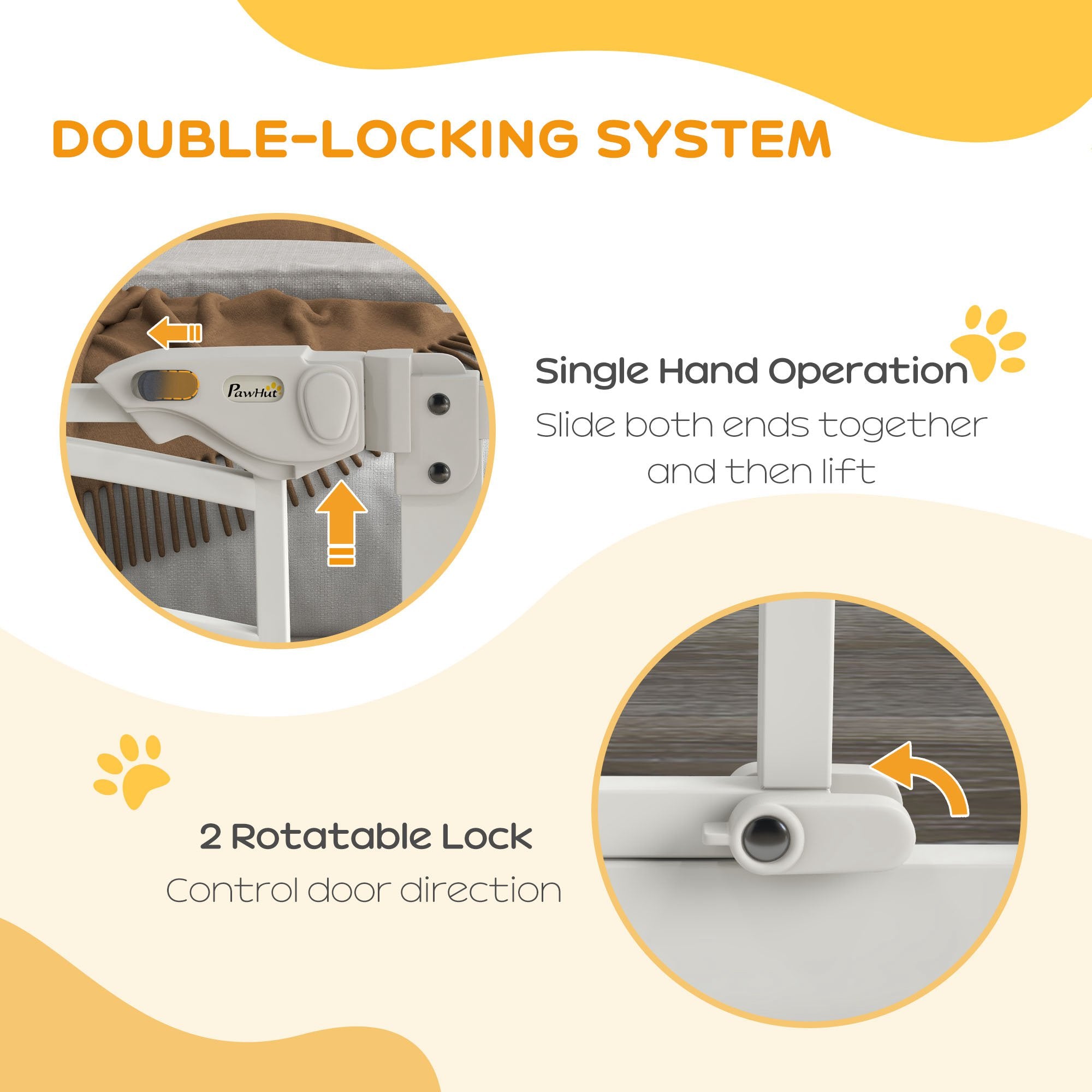 PawHut Dog Stair Gate, Pressure Fit Safety Gate with Automatic Closing System, Pet Barrier with Double Locking, for Stairs, Doors and Hallways, for Width 74-100cm - White