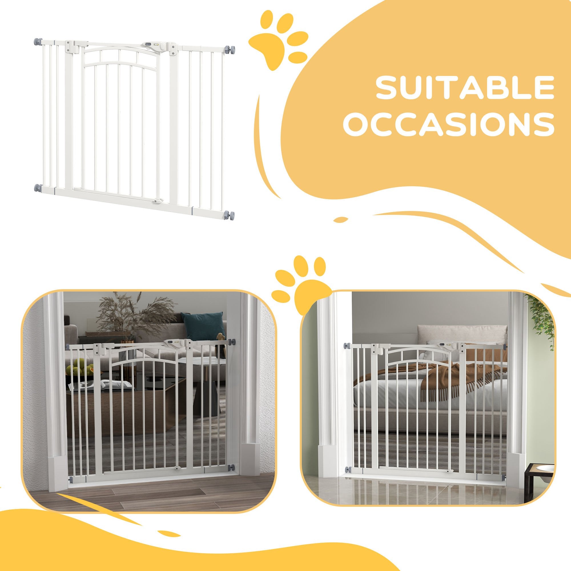 PawHut Dog Stair Gate, Pressure Fit Safety Gate with Automatic Closing System, Pet Barrier with Double Locking, for Stairs, Doors and Hallways, for Width 74-100cm - White