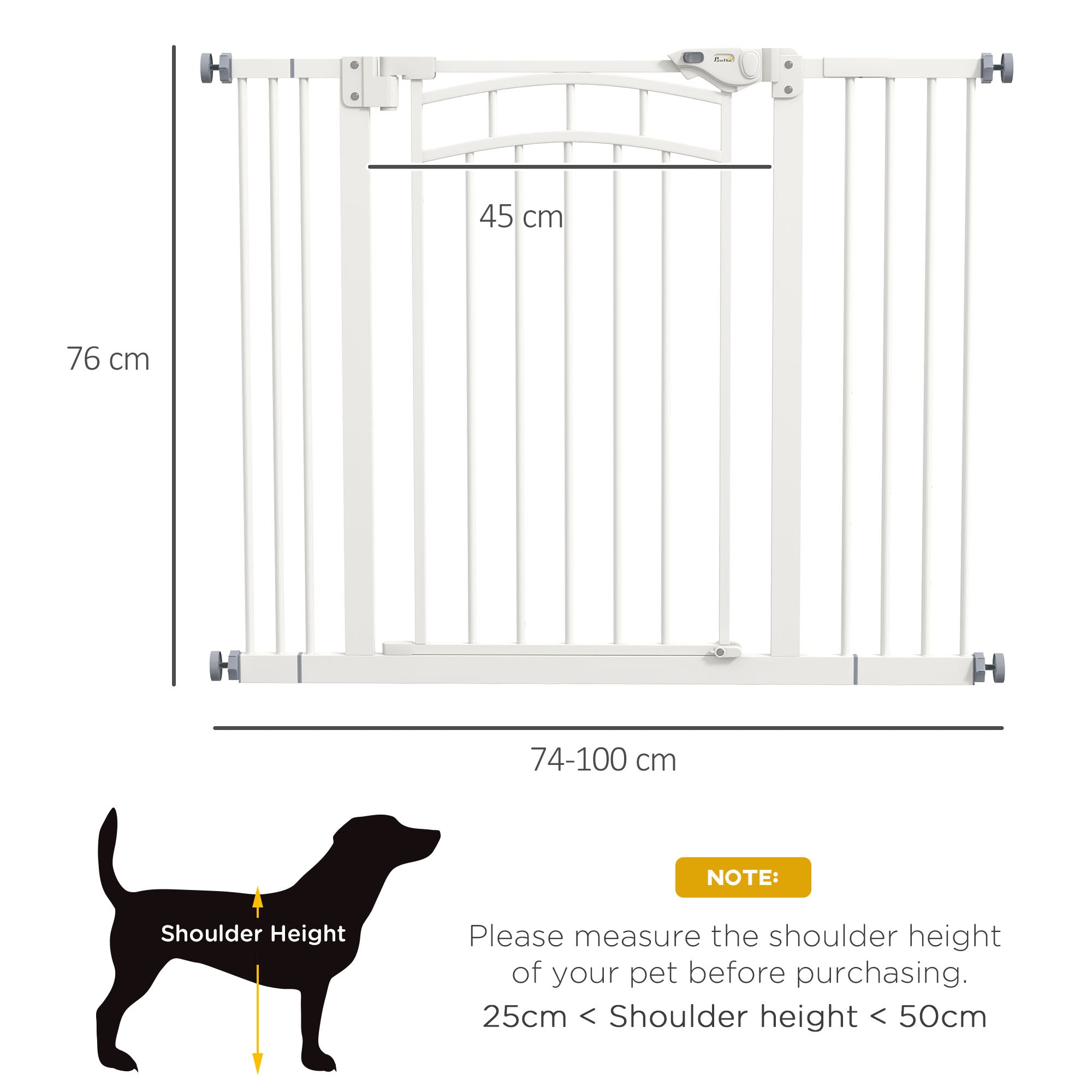 PawHut Dog Stair Gate, Pressure Fit Safety Gate with Automatic Closing System, Pet Barrier with Double Locking, for Stairs, Doors and Hallways, for Width 74-100cm - White