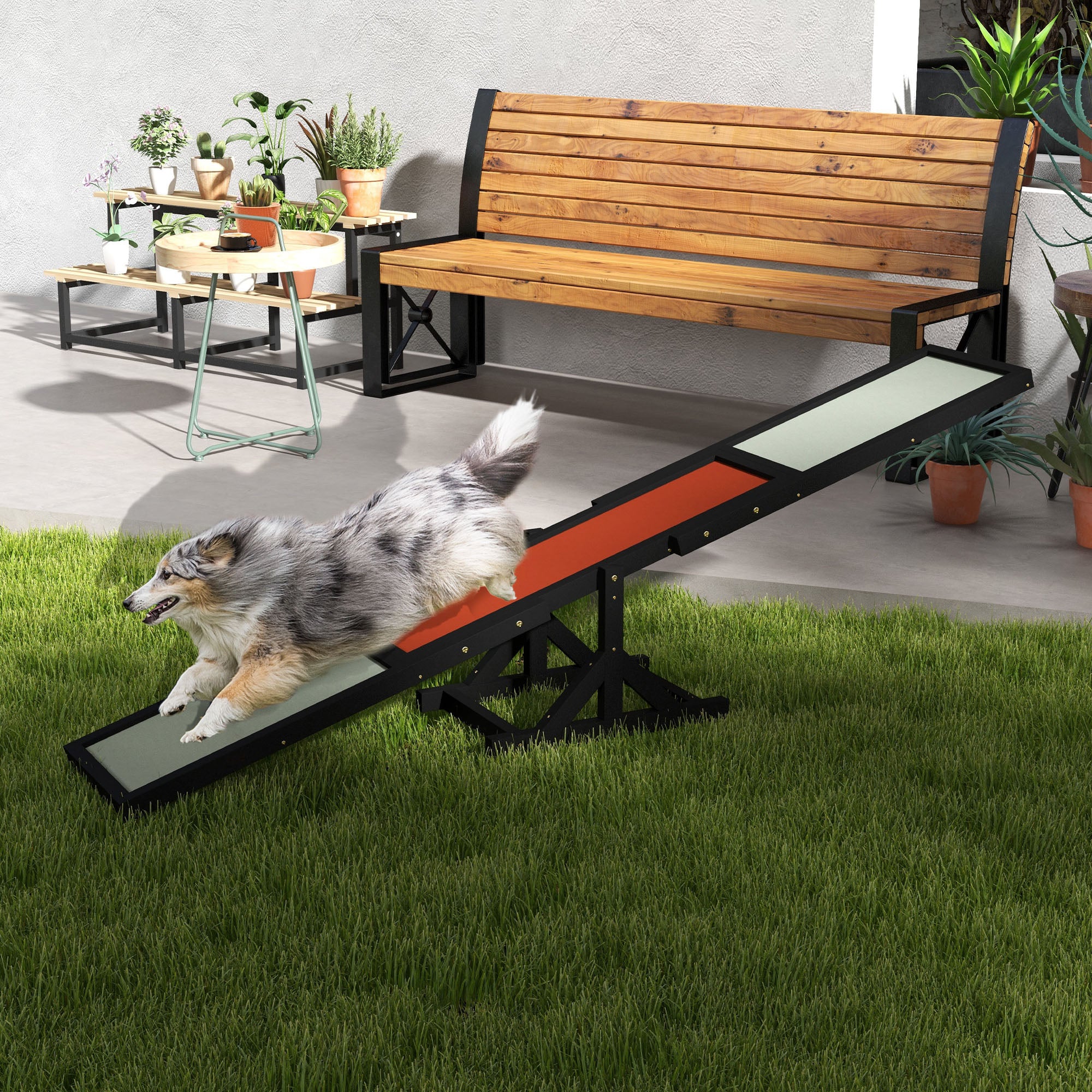 PawHut Wooden Pet Seesaw for Big Dogs, Agility Training Equipment for Dogs with Anti-Slip surface, 180 x 30 x 30cm - Black