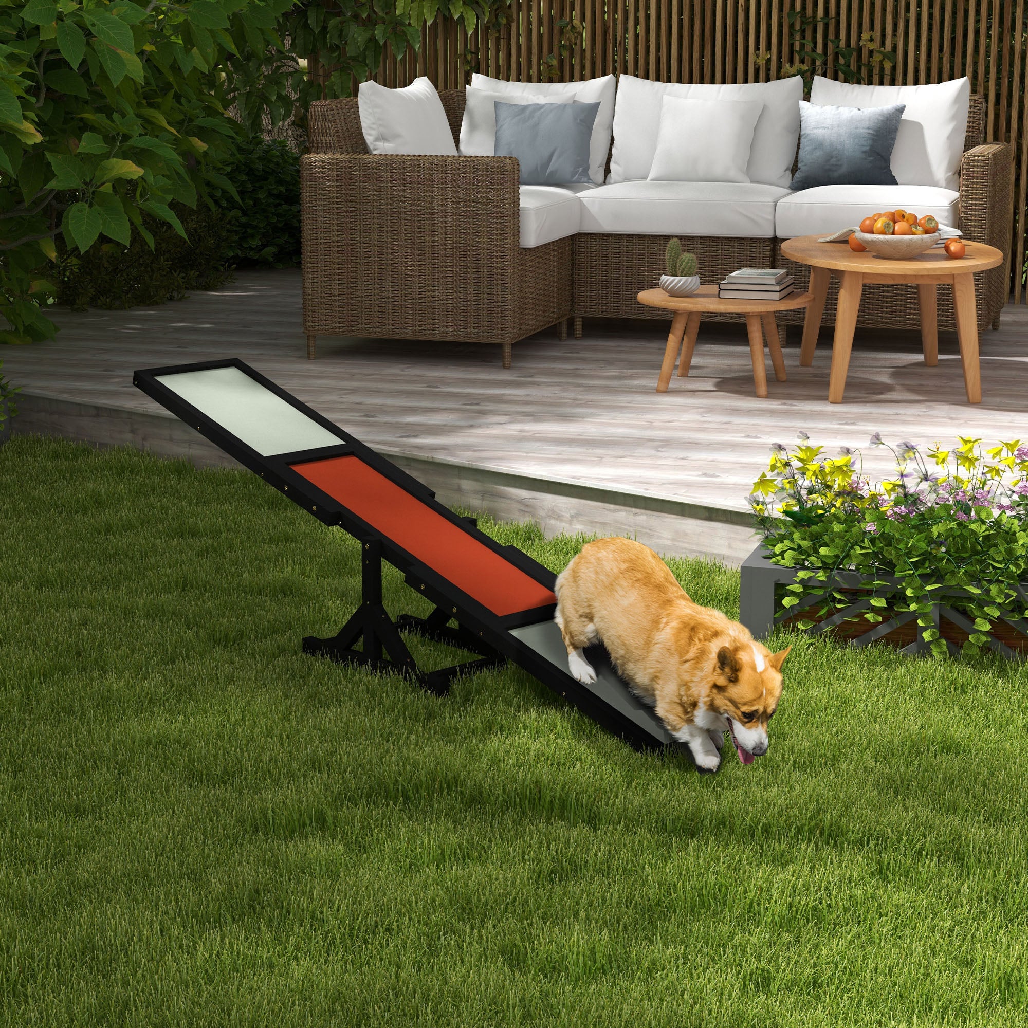 PawHut Wooden Pet Seesaw for Big Dogs, Agility Training Equipment for Dogs with Anti-Slip surface, 180 x 30 x 30cm - Black