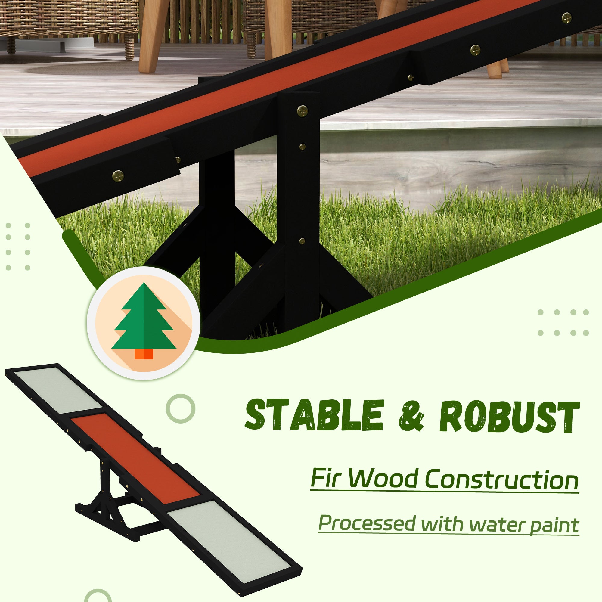PawHut Wooden Pet Seesaw for Big Dogs, Agility Training Equipment for Dogs with Anti-Slip surface, 180 x 30 x 30cm - Black