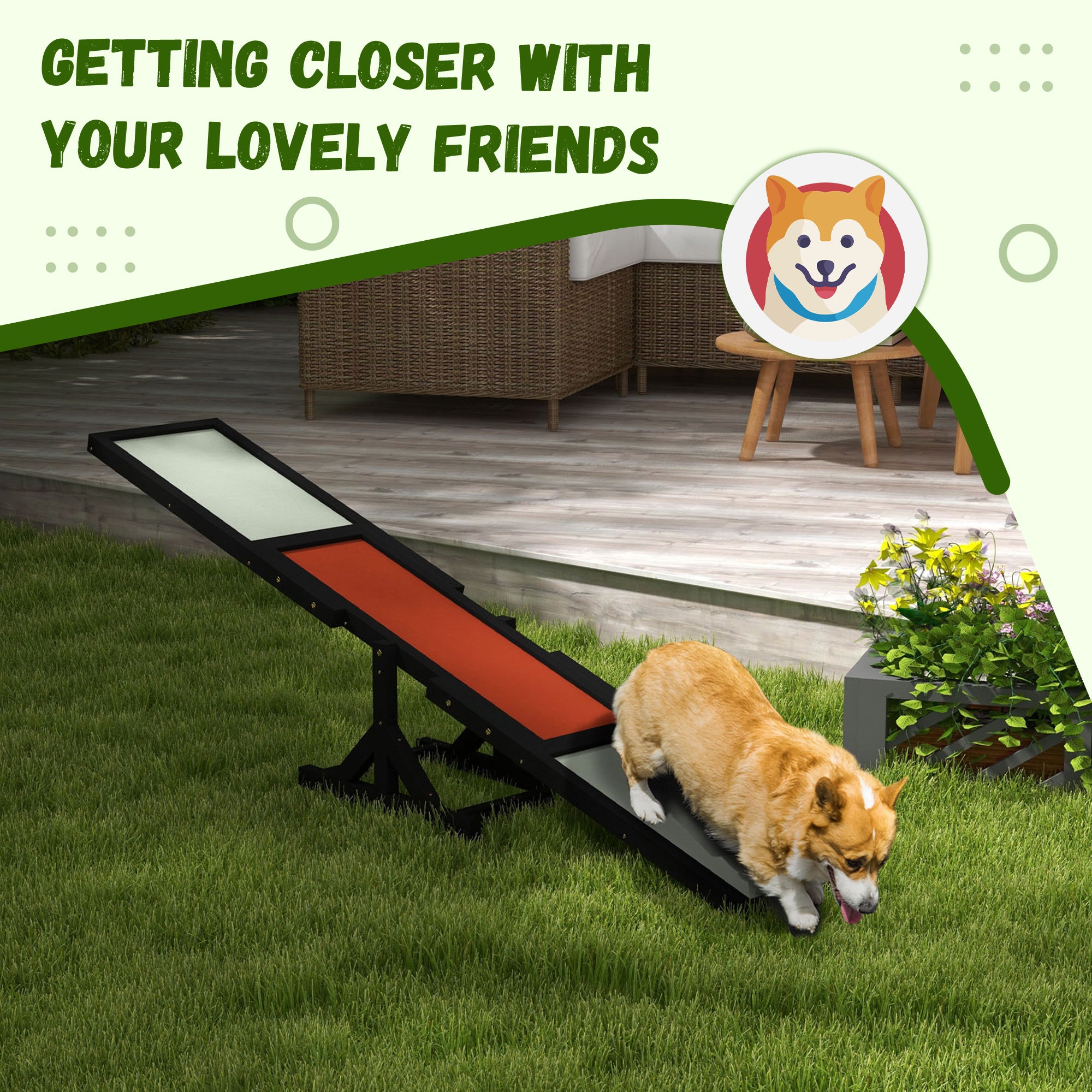 PawHut Wooden Pet Seesaw for Big Dogs, Agility Training Equipment for Dogs with Anti-Slip surface, 180 x 30 x 30cm - Black