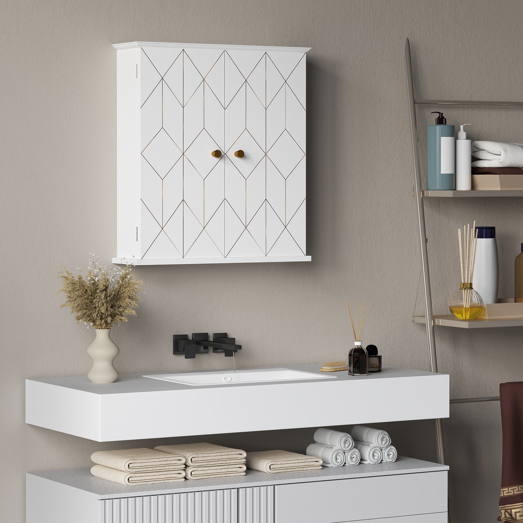 HOMCOM Bathroom Wall Cabinet, Medicine Cabinet, Storage Cabinet with 2 Doors, Adjustable Shelf, White
