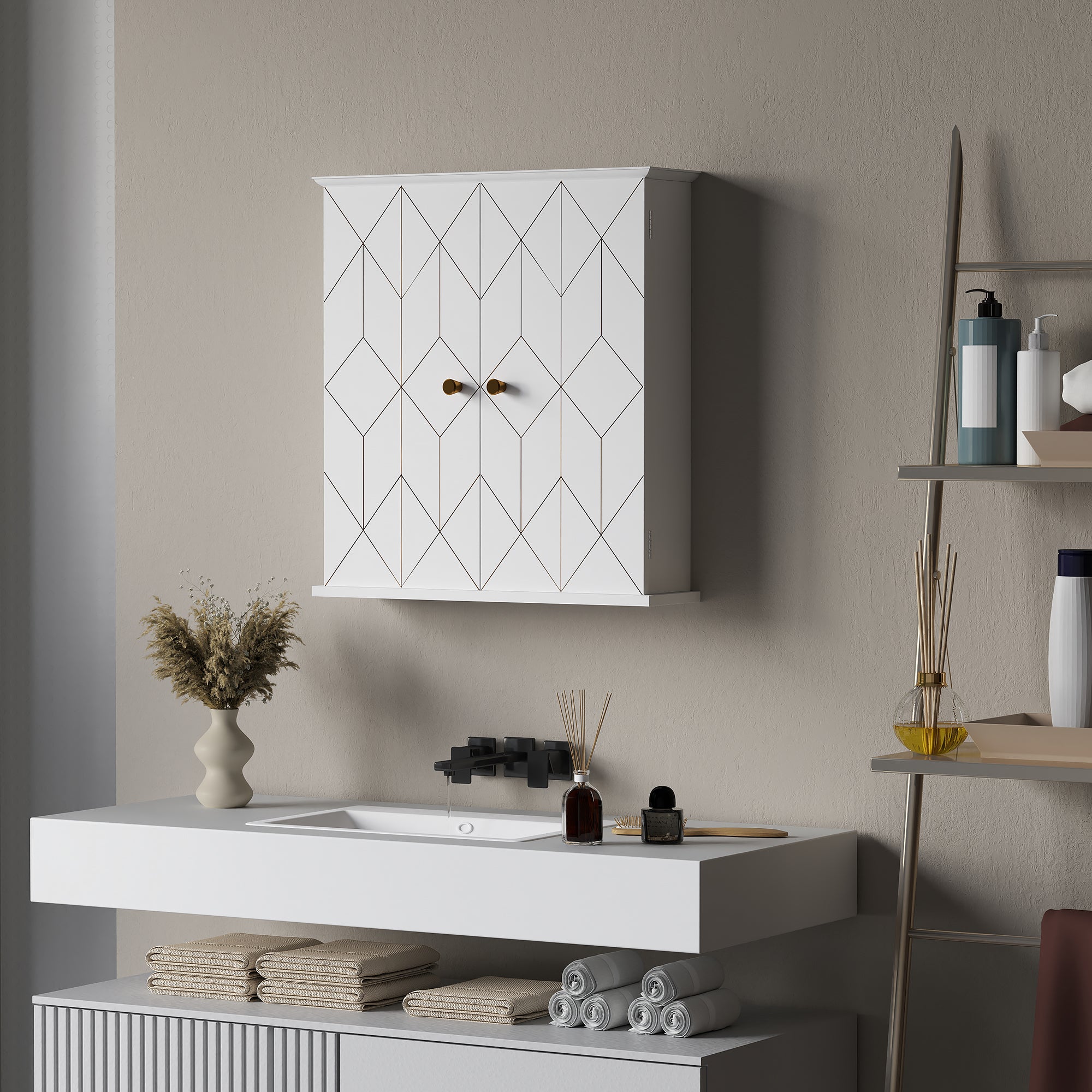 HOMCOM Bathroom Wall Cabinet, Medicine Cabinet, Storage Cabinet with 2 Doors, Adjustable Shelf, White