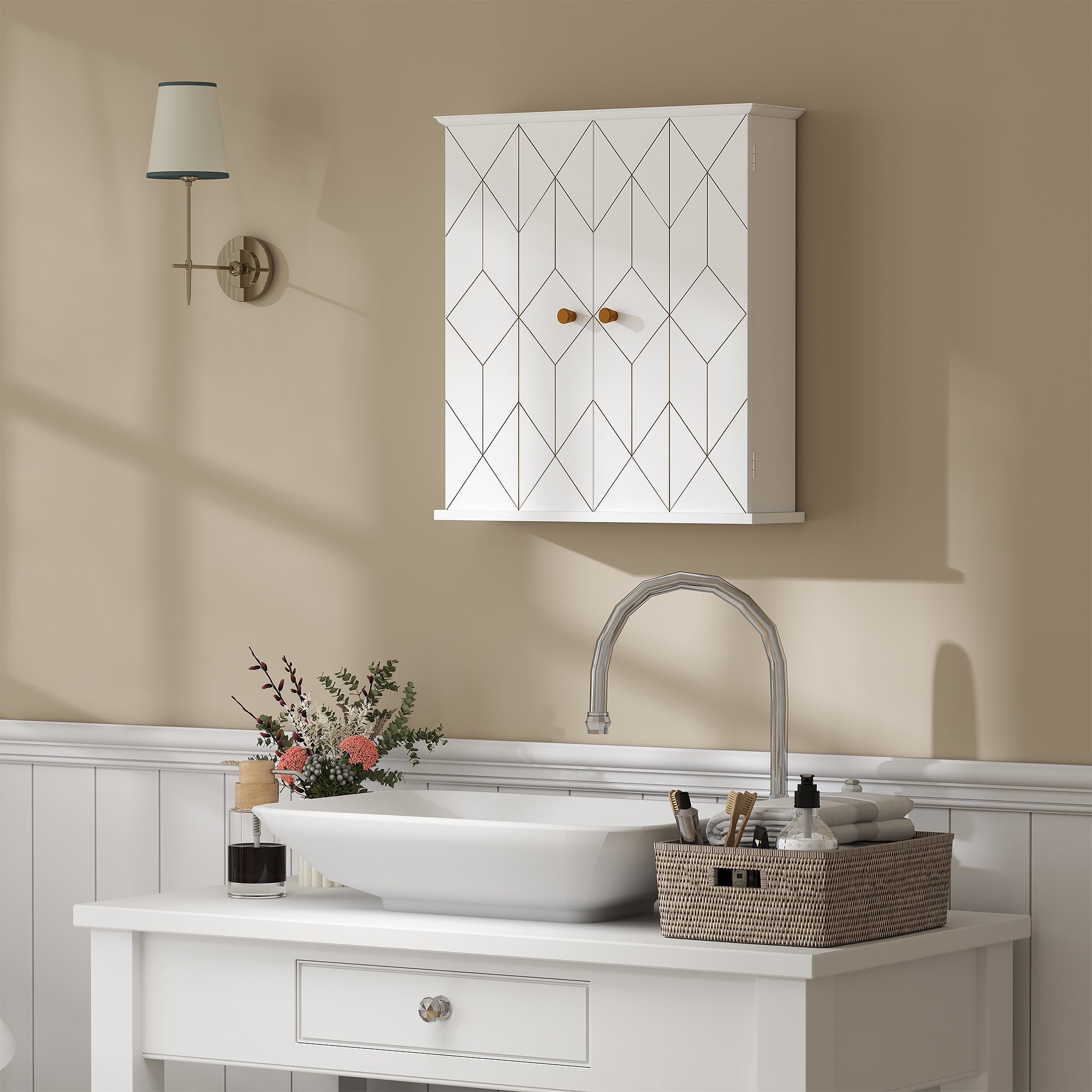 HOMCOM Bathroom Wall Cabinet, Medicine Cabinet, Storage Cabinet with 2 Doors, Adjustable Shelf, White