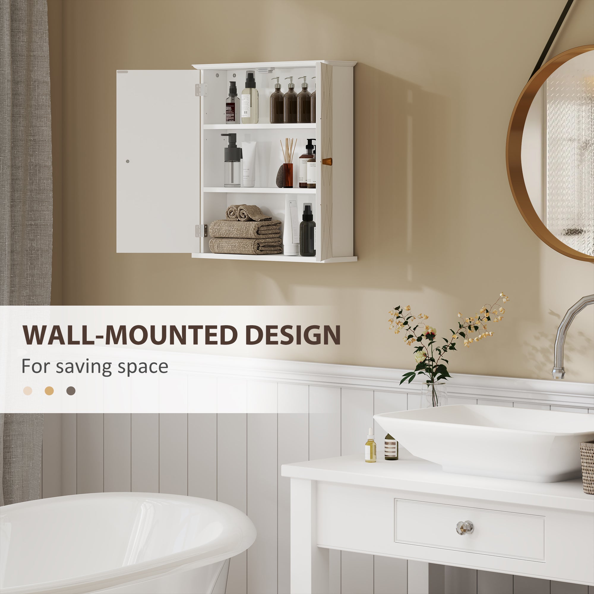 HOMCOM Bathroom Wall Cabinet, Medicine Cabinet, Storage Cabinet with 2 Doors, Adjustable Shelf, White