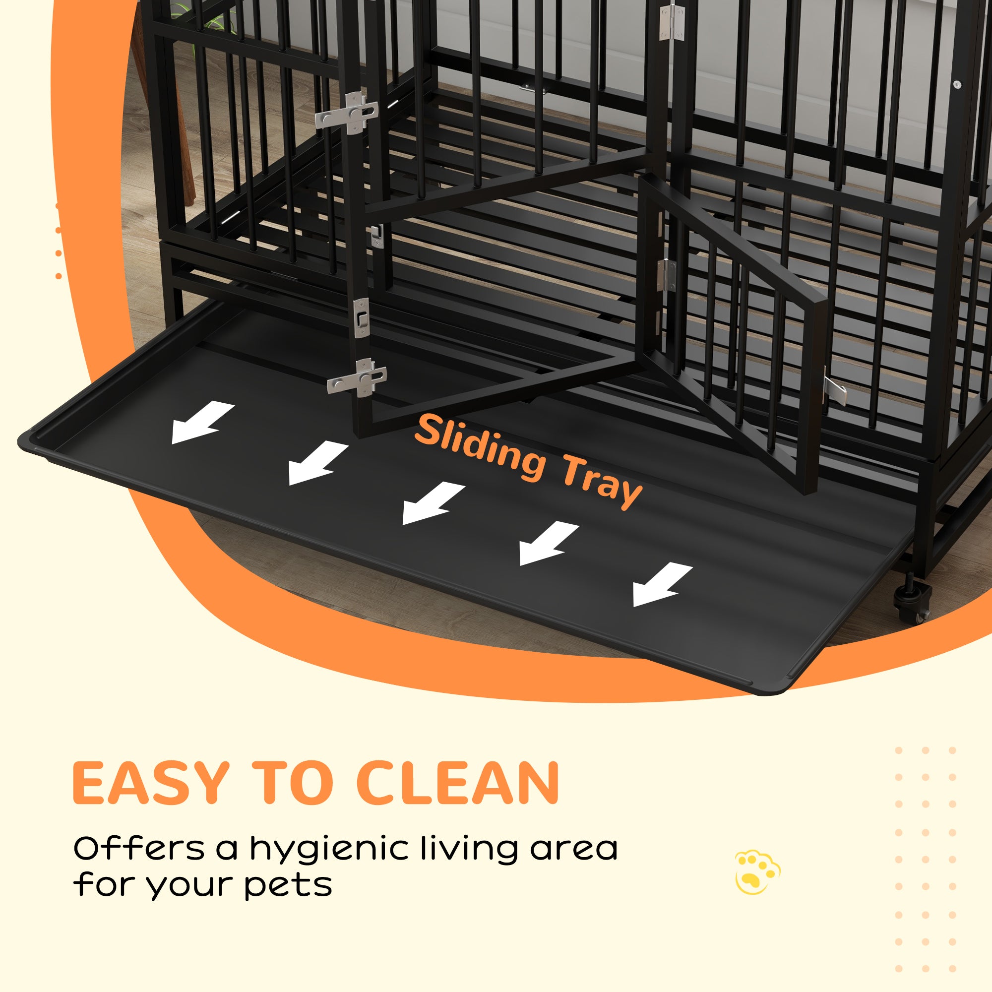 PawHut Heavy Duty Dog Crate, 49" Metal Dog Kennel Cage with Removable Tray, Doors, Openable Roof, Wheels, for Large and Extra Large Dogs, Black