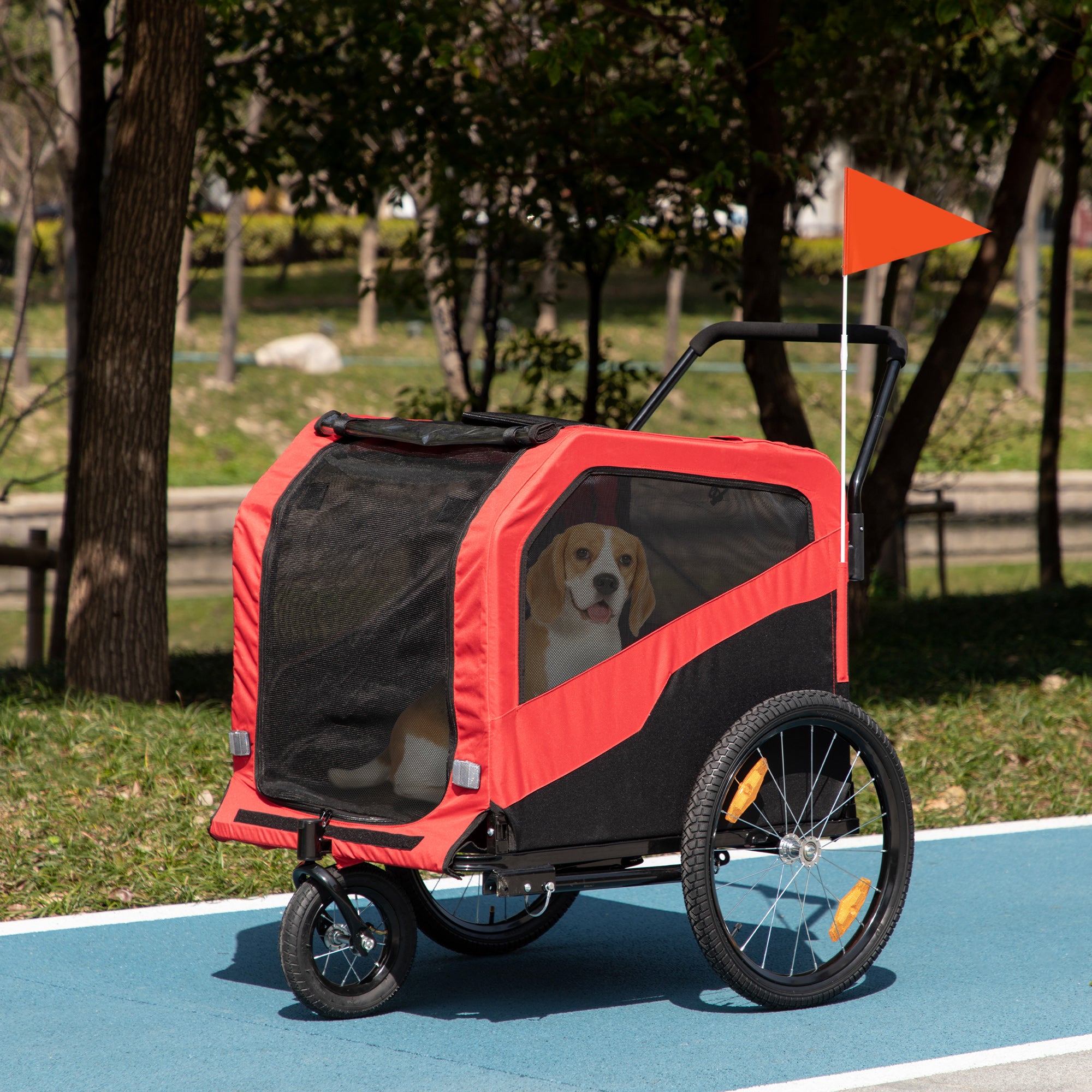 PawHut 2 in 1 Dog Bike Trailer Pet Stroller for Large Dogs with Hitch, Quick-release 20" Wheels, Pet Bicycle Cart Trolley Carrier for Travel, Red