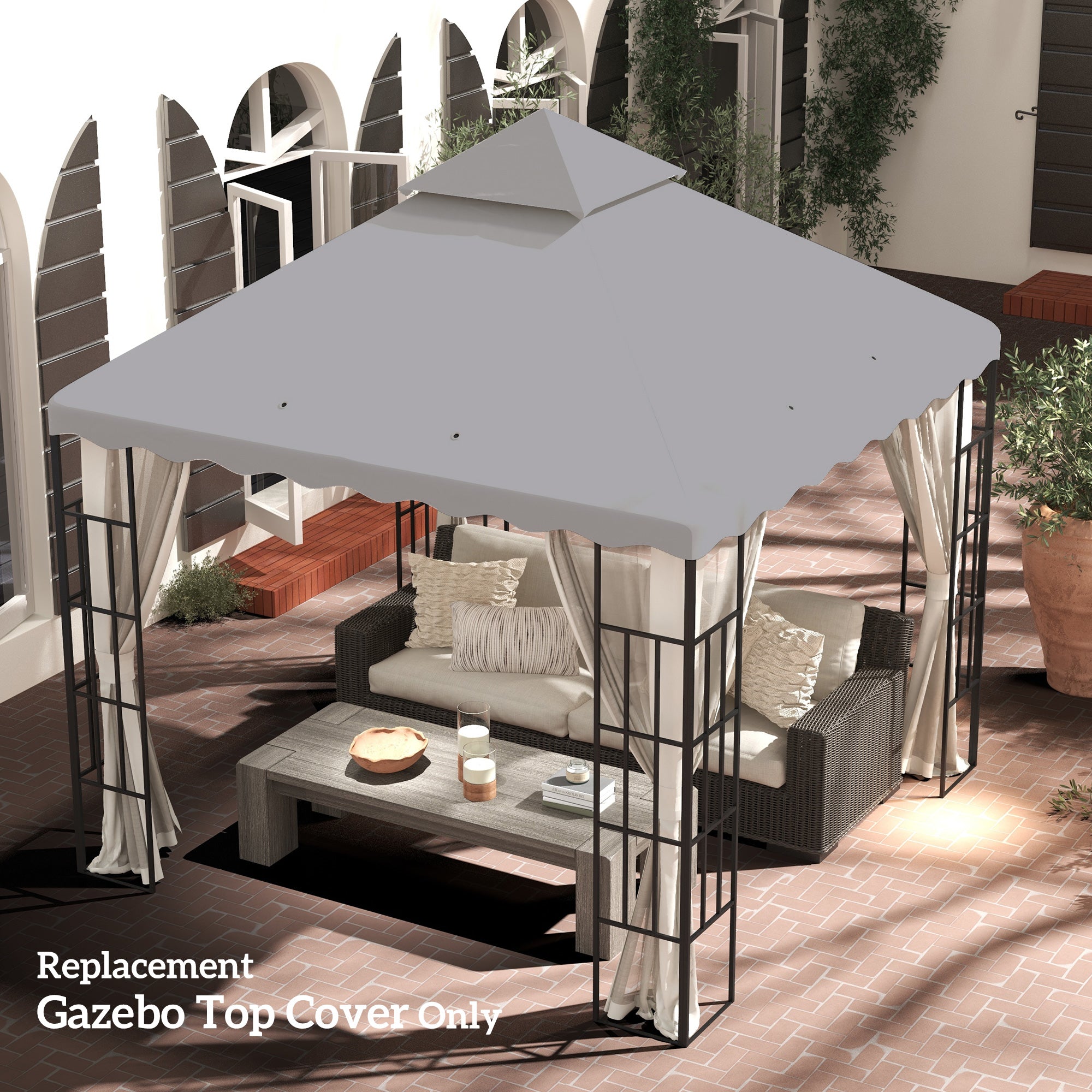 Outsunny 10' x 10' Gazebo Replacement Canopy Cover, 2 Tier Gazebo Roof Replacement TOP ONLY, Light Grey