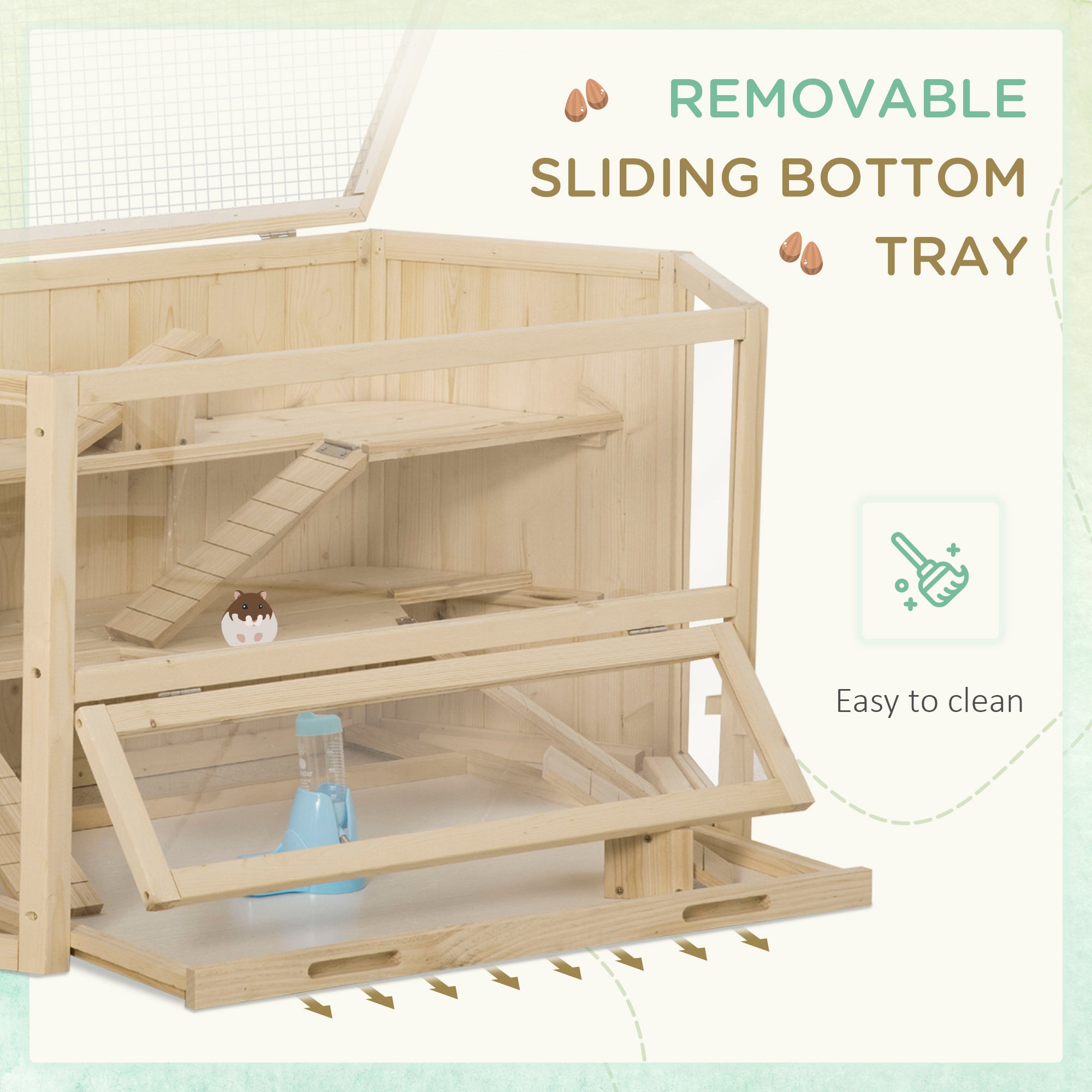 PawHut Wooden Large Hamster Cage Mouse Rats Small Animal Exercise Play House 3 Tier with Tray, Seesaws, Water Bottle, Activity Center