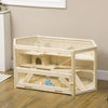 PawHut Wooden Large Hamster Cage Mouse Rats Small Animal Exercise Play House 3 Tier with Tray, Seesaws, Water Bottle, Activity Center