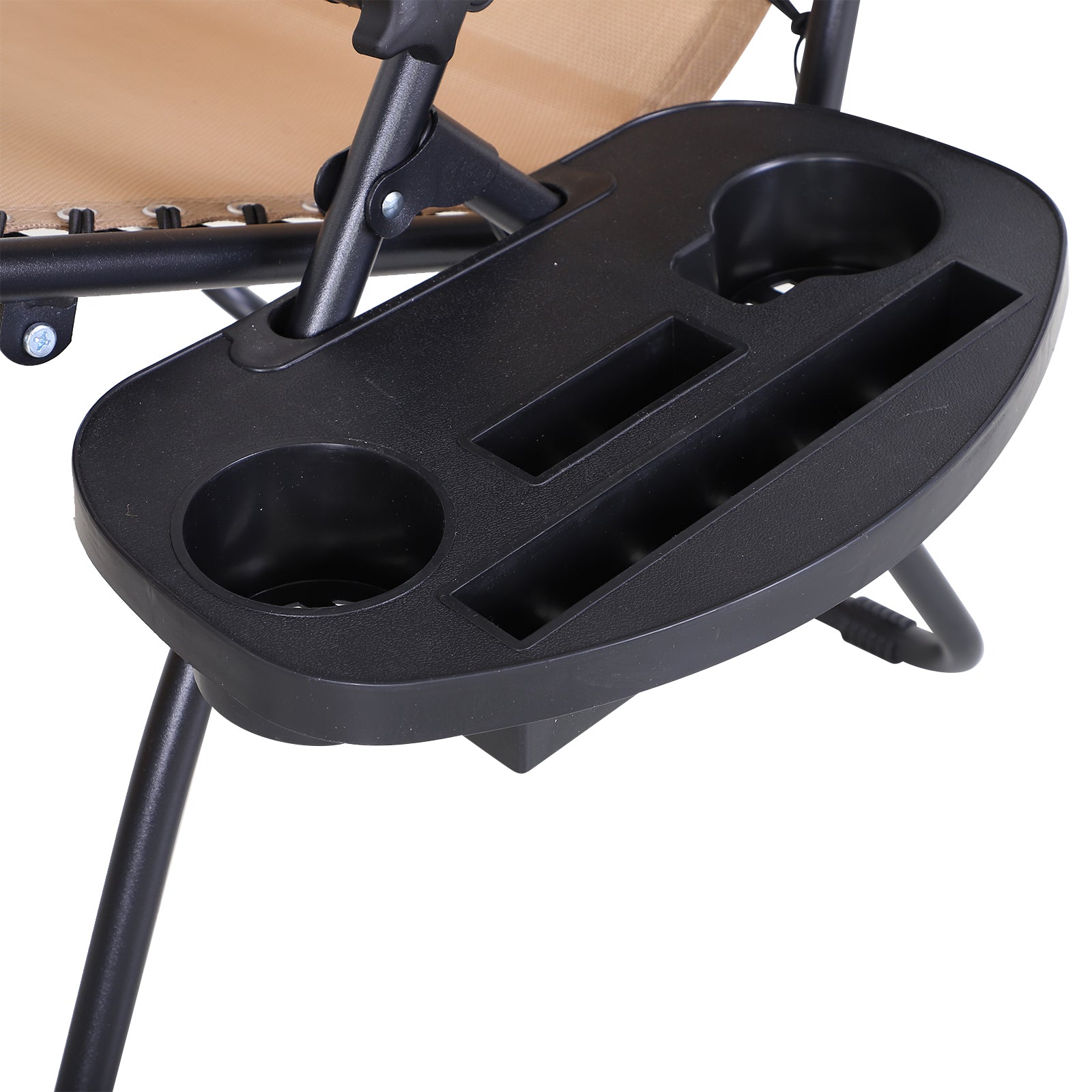 Outsunny Foldable Lounge Chair with Canopy Shade, Outdoor Zero Gravity Chair w/ Side Tray & Cup Holder, Reclining Lounger w/ Breathable Mesh Fabric Seat, Pillow, Beige