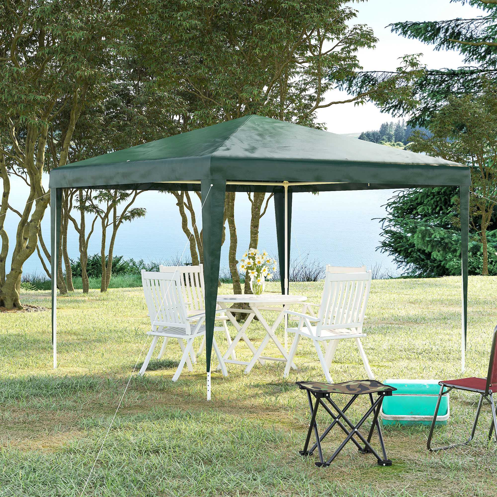 Outsunny 10x10ft Party Tent Portable Gazebo, Folding Garden Canopy Event Shelter Outdoor Sunshade Green