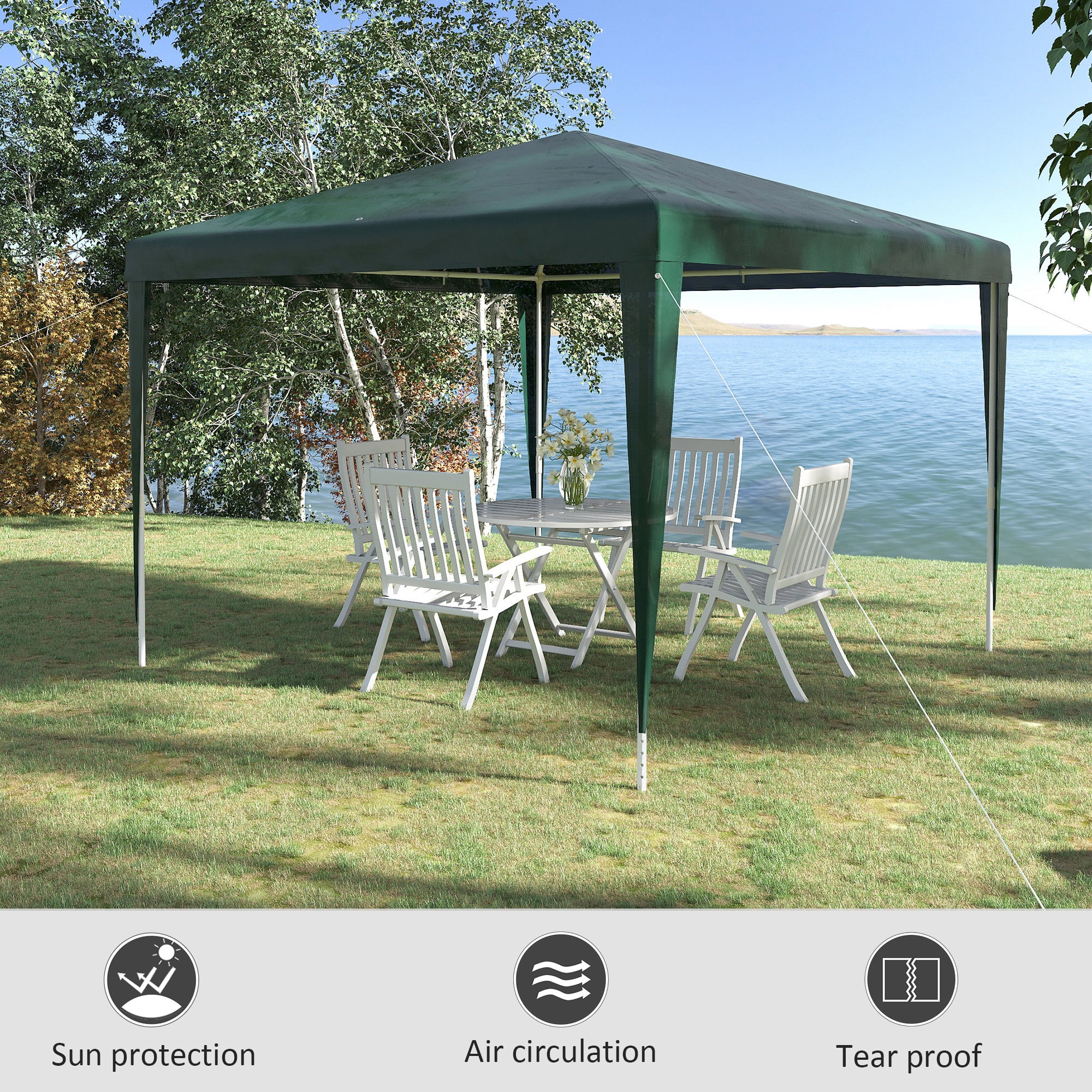 Outsunny 10x10ft Party Tent Portable Gazebo, Folding Garden Canopy Event Shelter Outdoor Sunshade Green