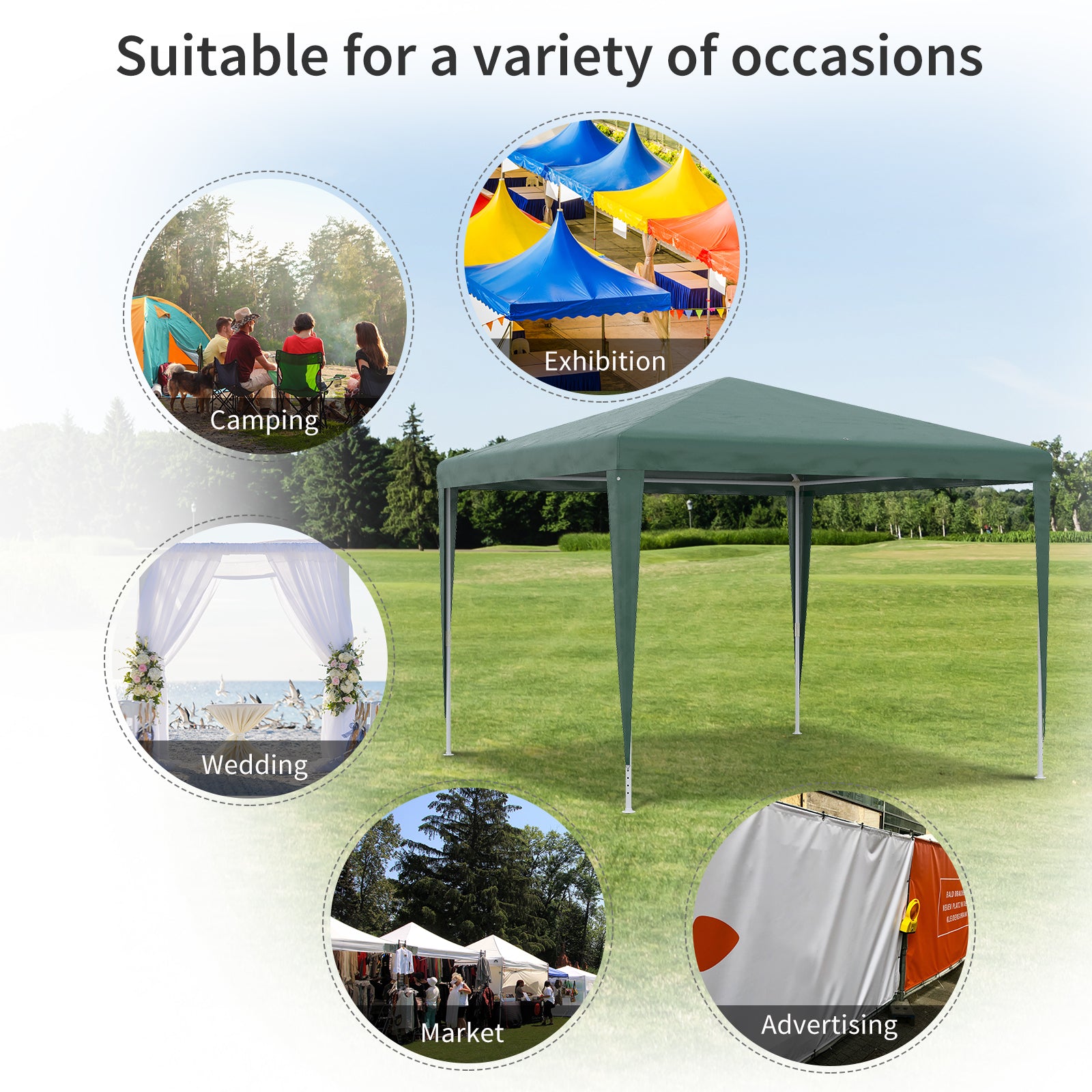Outsunny 10x10ft Party Tent Portable Gazebo, Folding Garden Canopy Event Shelter Outdoor Sunshade Green
