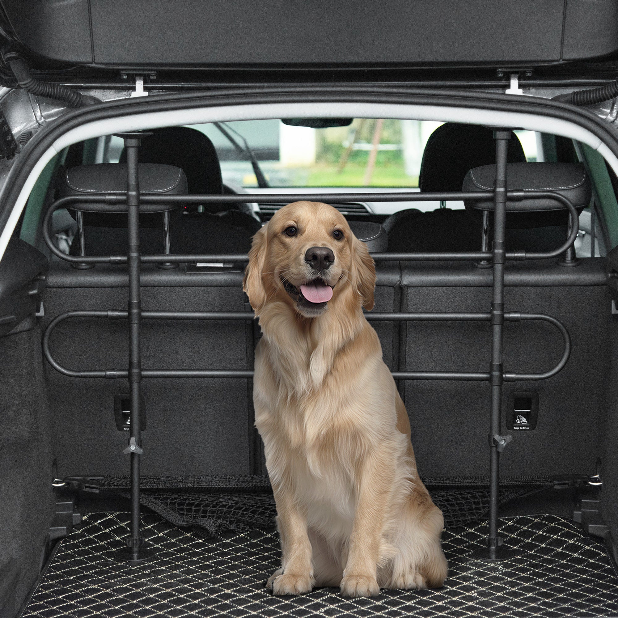PawHut Dog Car Barrier, Adjustable Pet Car Barrier for SUVs, Vehicles, Vans, Universal Back Seat Dog Fence Guard for Safety Car Travel, Black
