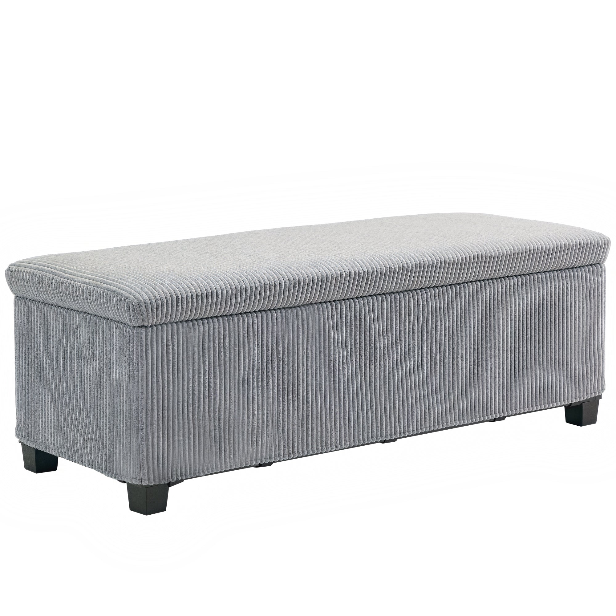 HOMCOM Storage Ottoman Bench, Corduroy Bedroom Bench with Storage, Removable Lid, Legs, 44 Inches Foot Stool for Living Room, Bedroom, Entryway, Light Grey