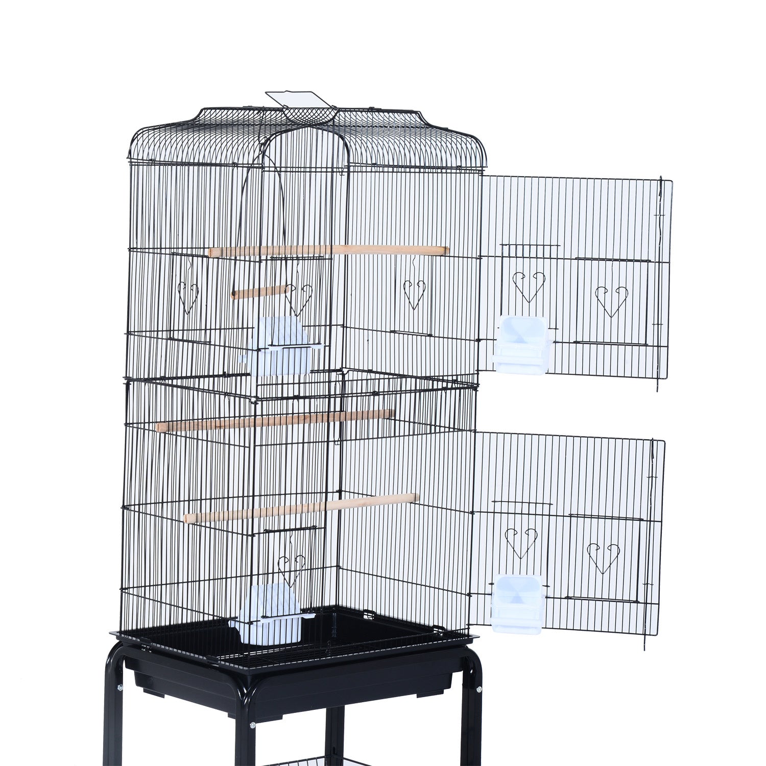 PawHut 60" Rolling Bird Cage Cockatoo House Play Top Finch Pet Supply with Wheels Black