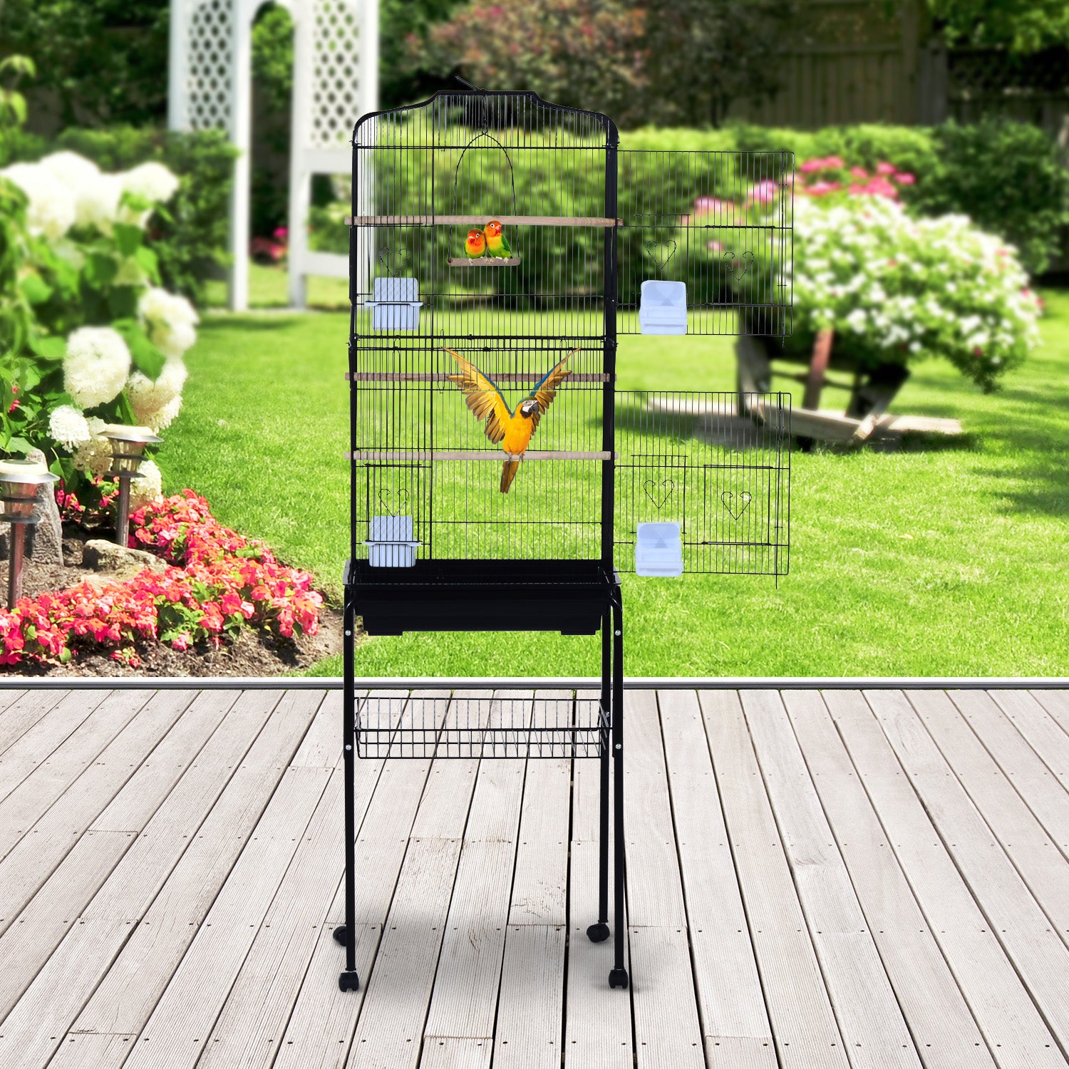 PawHut 60" Rolling Bird Cage Cockatoo House Play Top Finch Pet Supply with Wheels Black