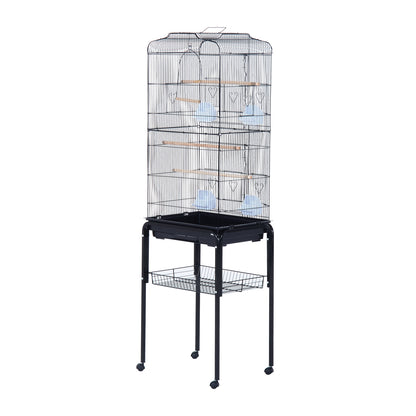 PawHut 60" Rolling Bird Cage Cockatoo House Play Top Finch Pet Supply with Wheels Black