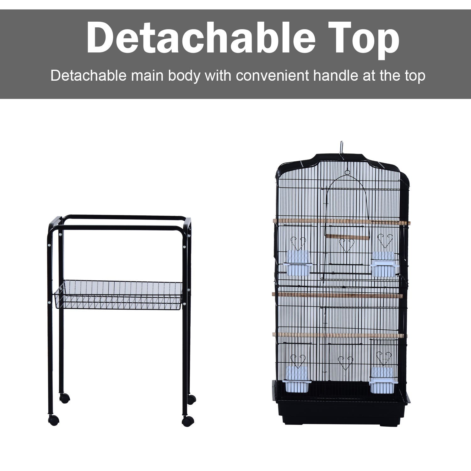 PawHut 60" Rolling Bird Cage Cockatoo House Play Top Finch Pet Supply with Wheels Black