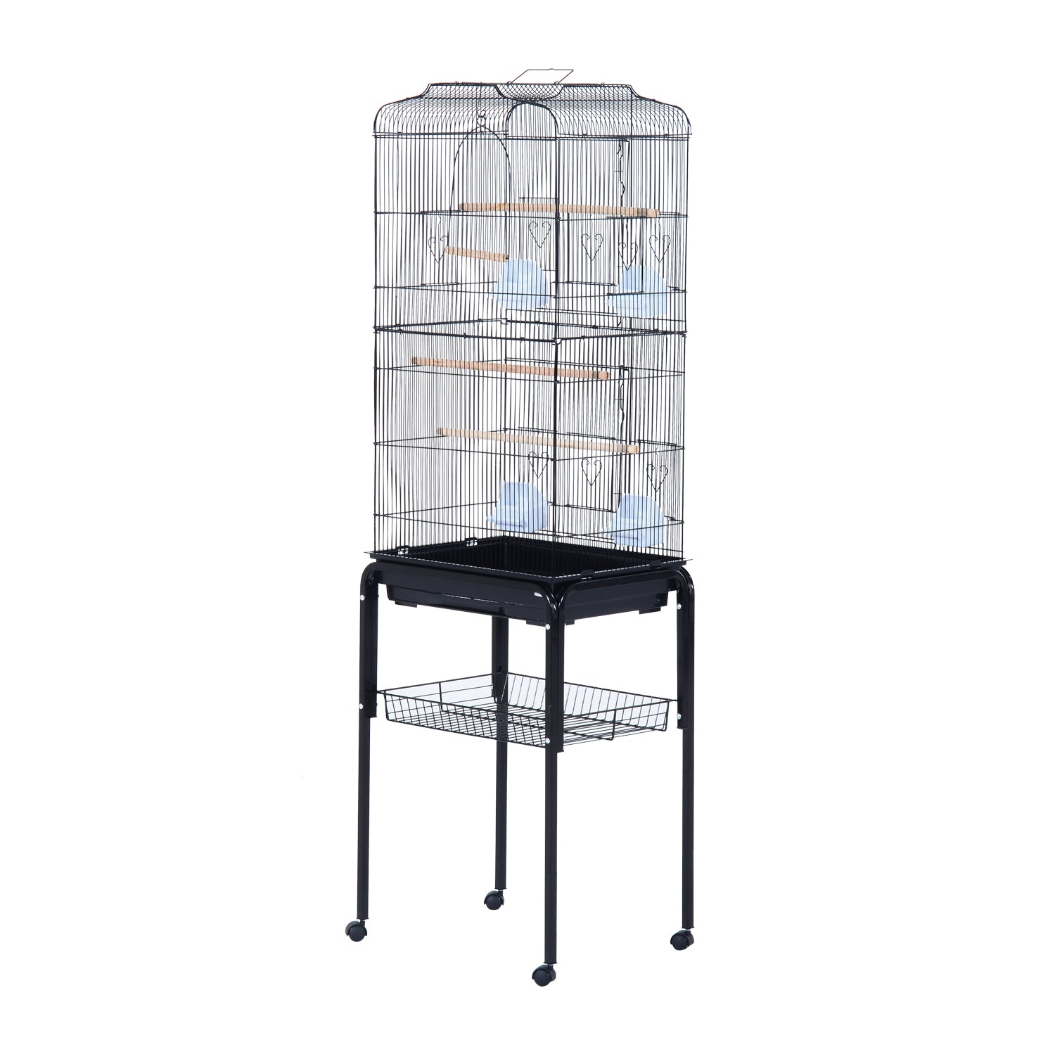 PawHut 60" Rolling Bird Cage Cockatoo House Play Top Finch Pet Supply with Wheels Black