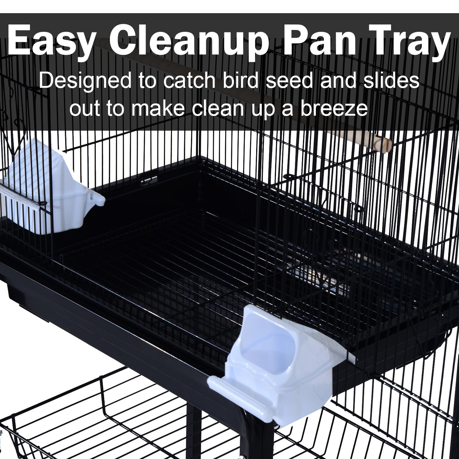 PawHut 60" Rolling Bird Cage Cockatoo House Play Top Finch Pet Supply with Wheels Black