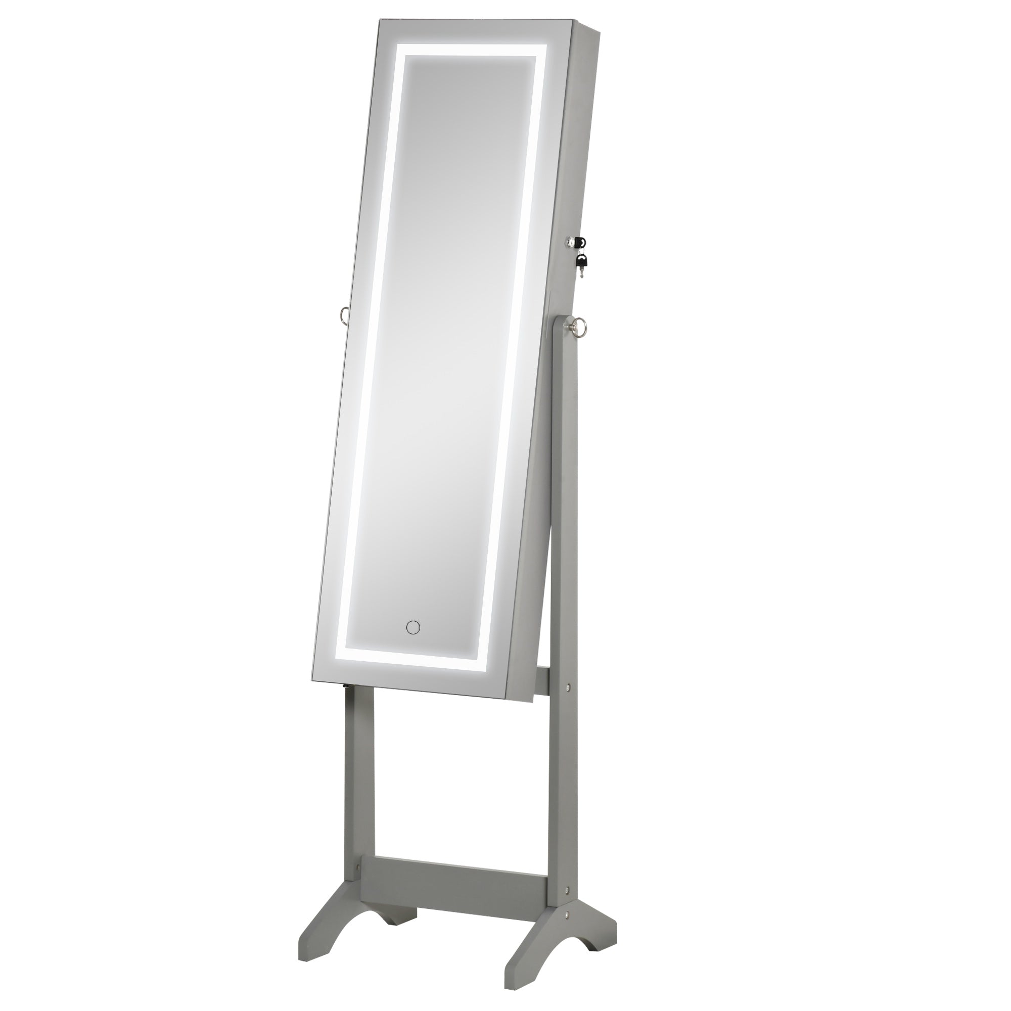 HOMCOM Jewellery Cabinet with LED Light, Lockable Jewellery Organiser with Full-Length Mirror for Bedroom Dressing Room, Grey