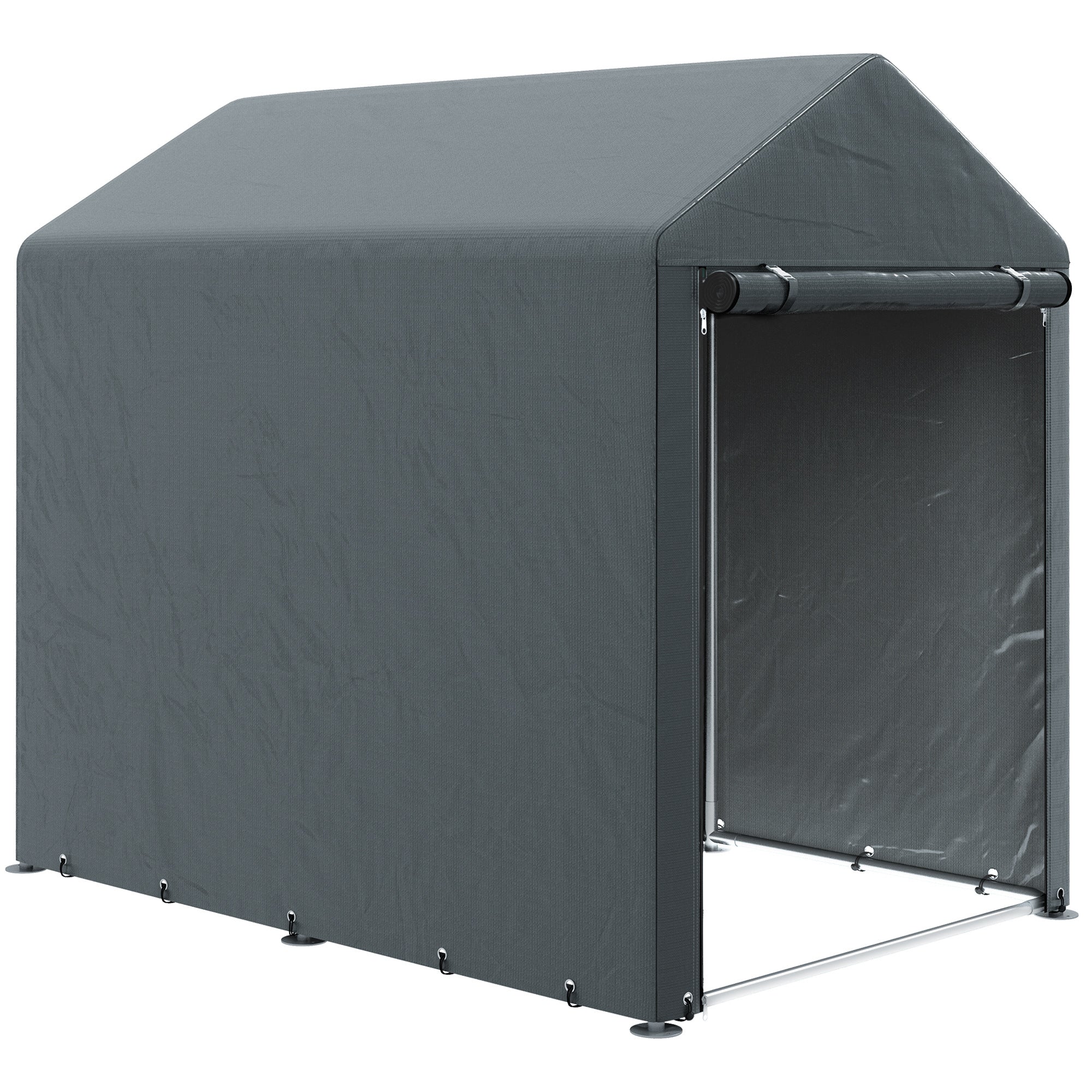 Outsunny 4 x 6ft Portable Shed, Outdoor Storage Shed Tent with Galvanised Steel Frame and Roll-up Door for Motorcycle, Bike, Garden Tools
