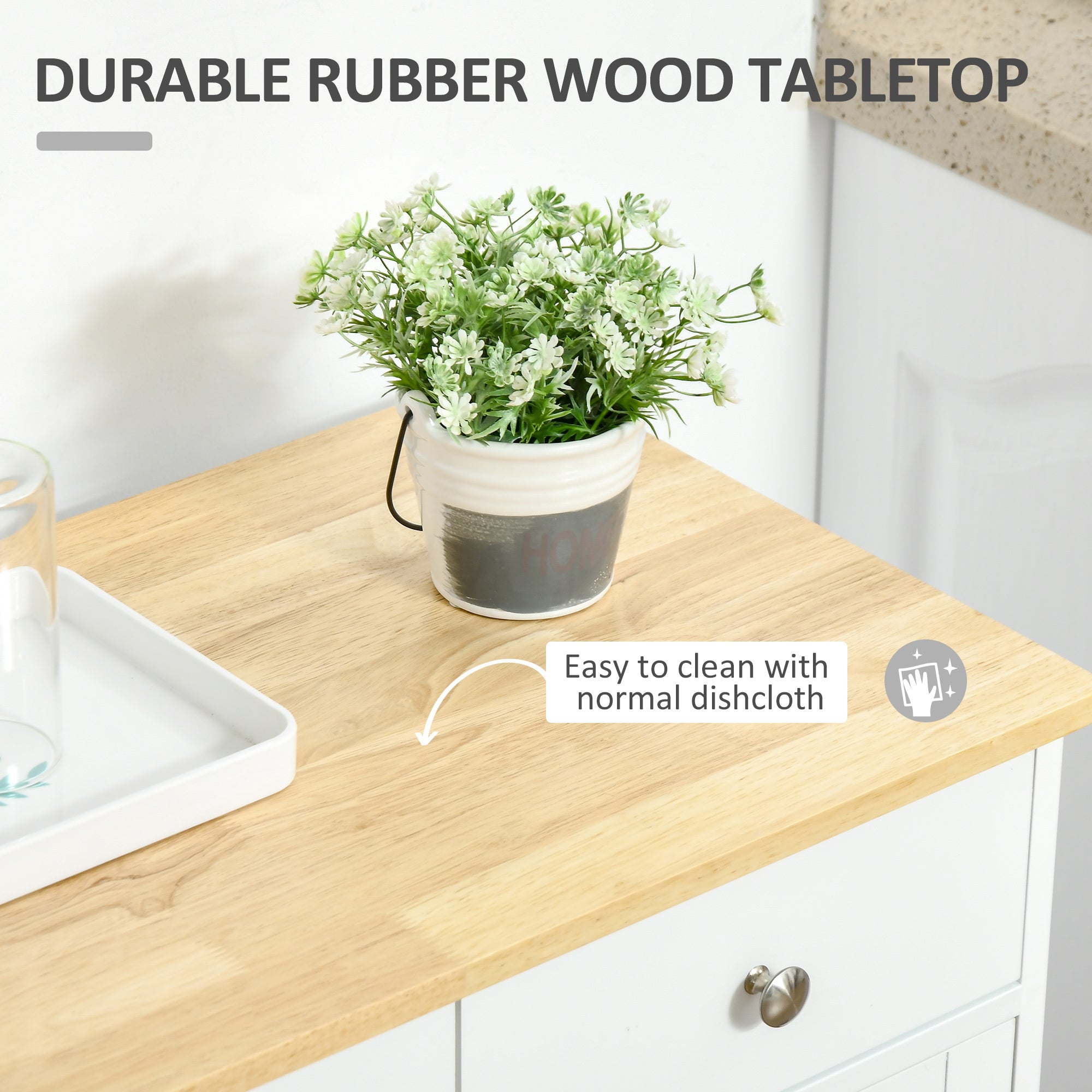 HOMCOM Sideboard Buffet Cabinet with Storage, 27" Kitchen Cabinet with Adjustable Shelf, 2 Drawers and 2 Doors, Coffee Bar Cabinet with Rubberwood Tabletop, White