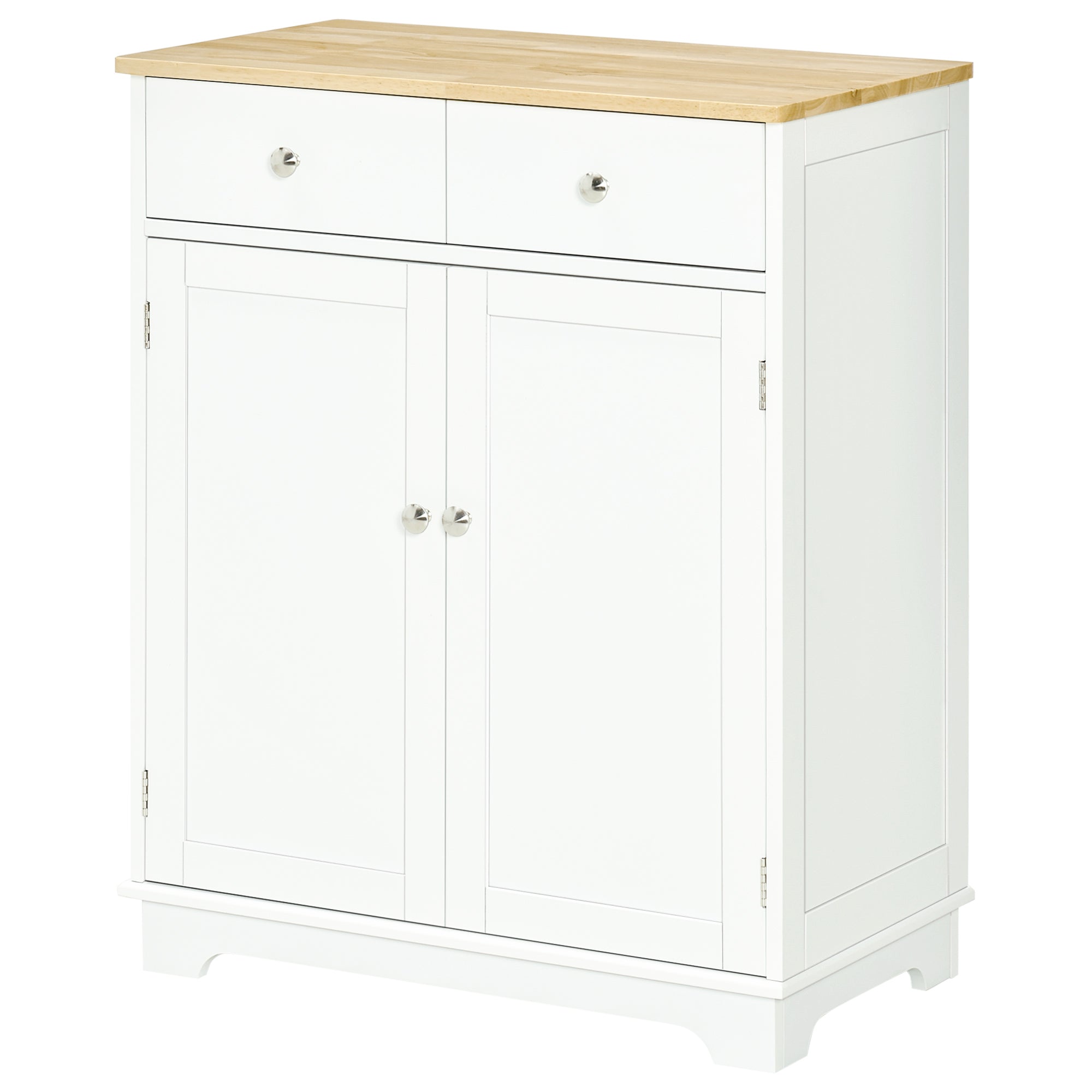 HOMCOM Sideboard Buffet Cabinet with Storage, 27" Kitchen Cabinet with Adjustable Shelf, 2 Drawers and 2 Doors, Coffee Bar Cabinet with Rubberwood Tabletop, White