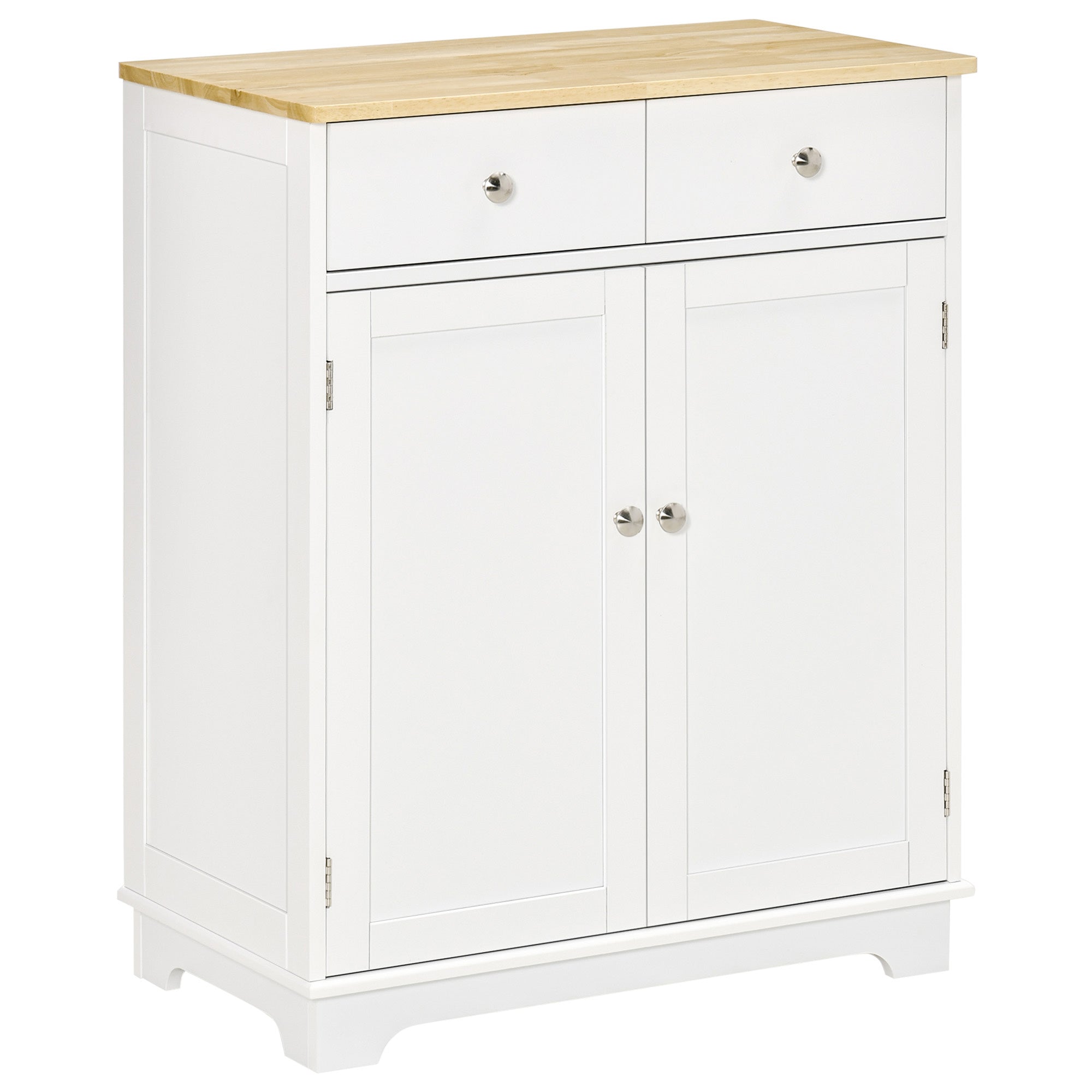 HOMCOM Sideboard Buffet Cabinet with Storage, 27" Kitchen Cabinet with Adjustable Shelf, 2 Drawers and 2 Doors, Coffee Bar Cabinet with Rubberwood Tabletop, White
