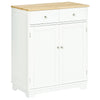 HOMCOM Sideboard Buffet Cabinet with Storage, 27" Kitchen Cabinet with Adjustable Shelf, 2 Drawers and 2 Doors, Coffee Bar Cabinet with Rubberwood Tabletop, White