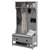HOMCOM Coat Rack Shoe Bench, Hall Tree with Bench and Shoe Storage, Entryway Bench with 4 Hooks, 2 Drawers, 2 Storage Shelves, Shoe Rack and Padded Seat Cushion, Grey