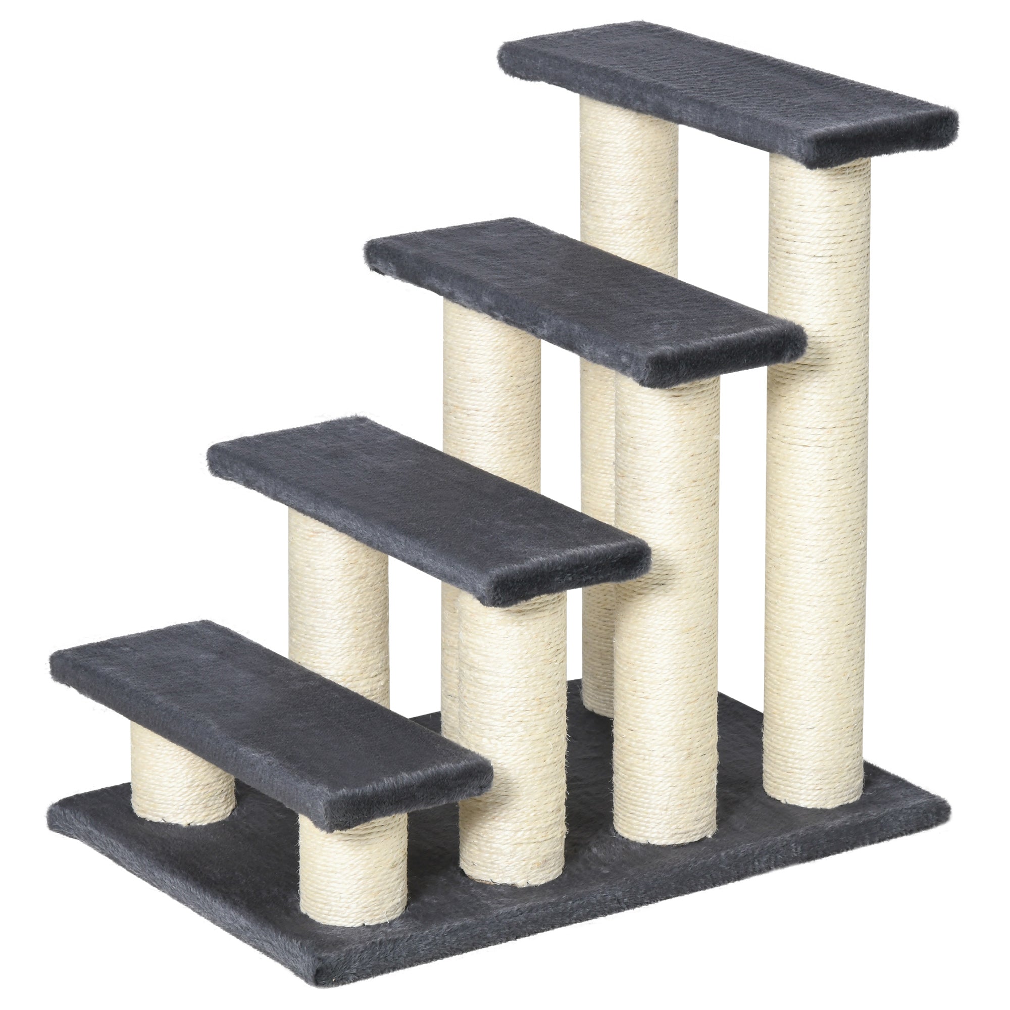 PawHut 4 Tier Pet Stairs Dog Cat 4 Steps Kitty Scatching Post Cat Scratch Furniture Dark Grey
