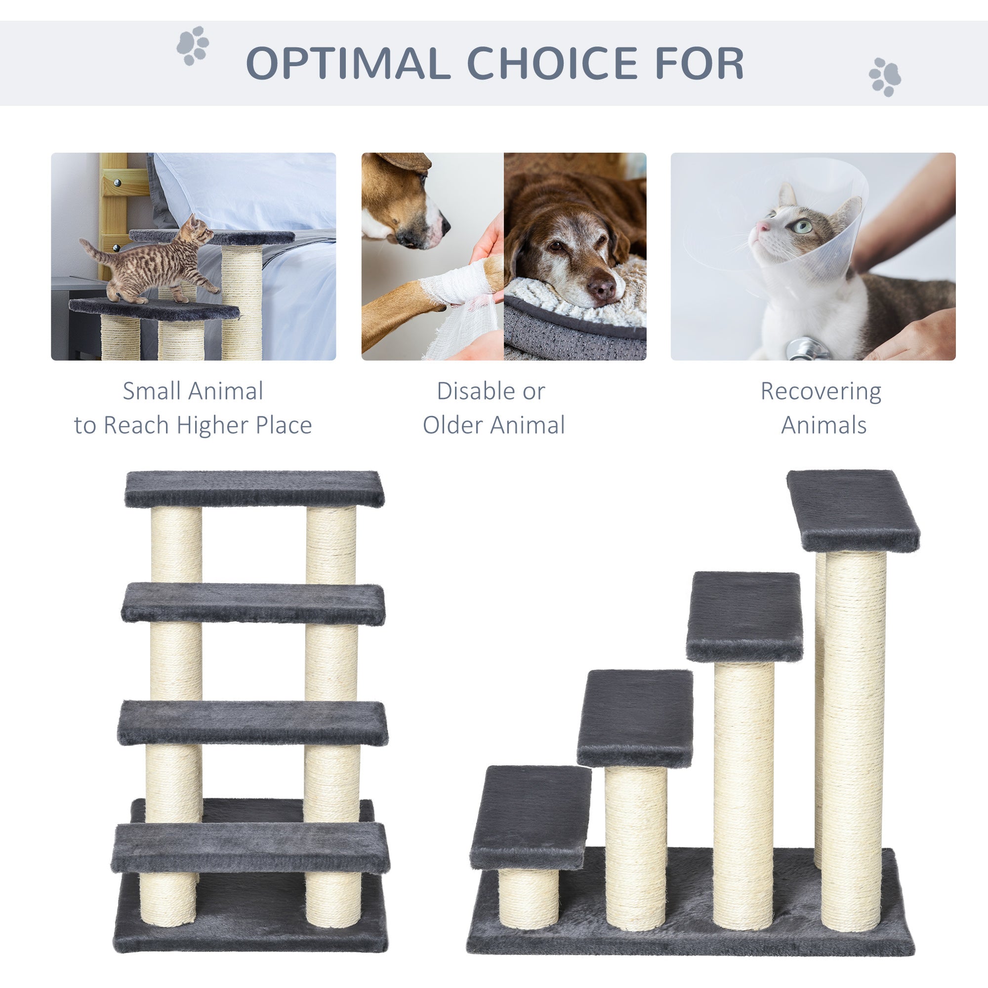PawHut 4 Tier Pet Stairs Dog Cat 4 Steps Kitty Scatching Post Cat Scratch Furniture Dark Grey
