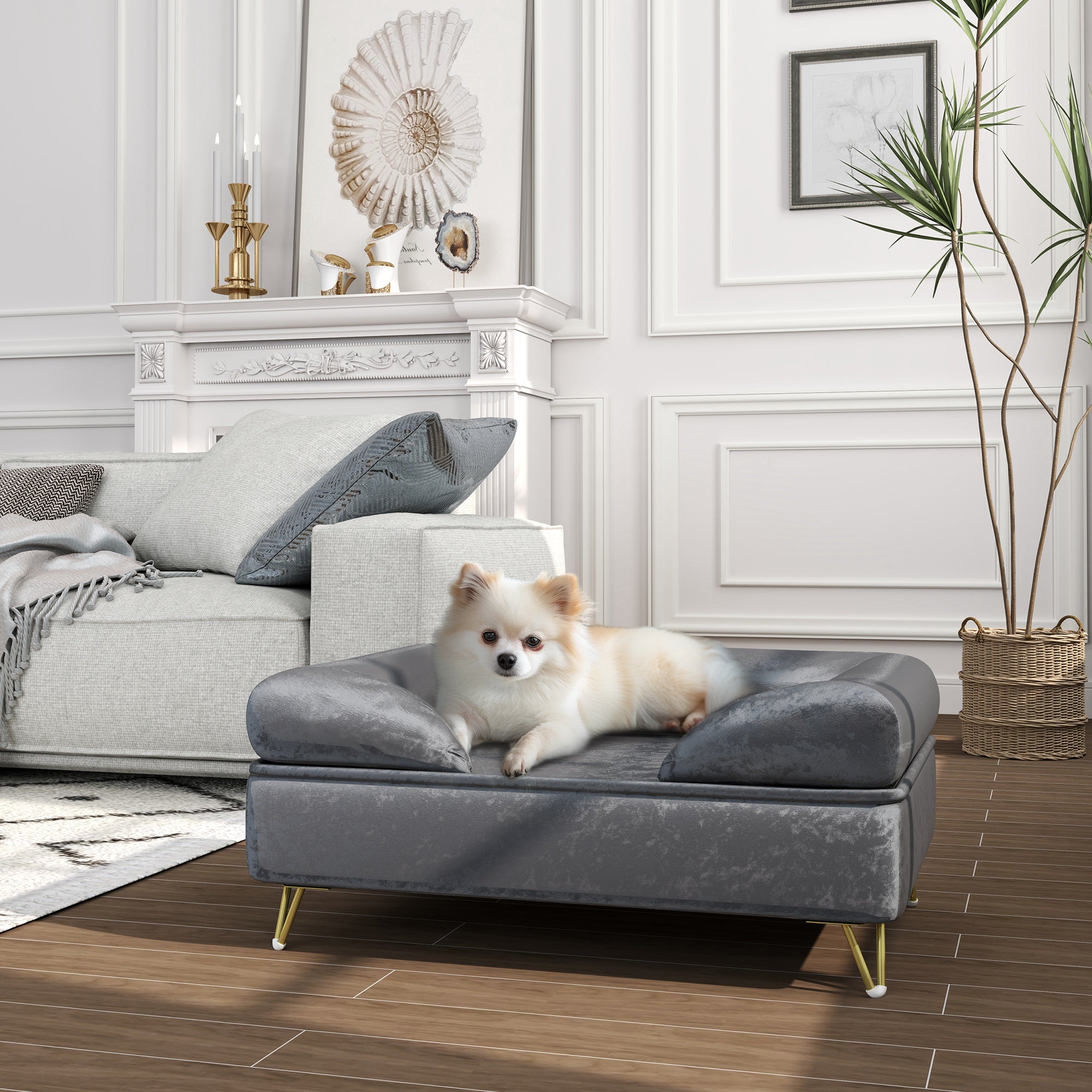 PawHut Dog Sofa Pet Couch Cat Chair with Removable Backrest, Soft Cushion, Washable Cover, for Small and Medium Sized Dogs, Grey