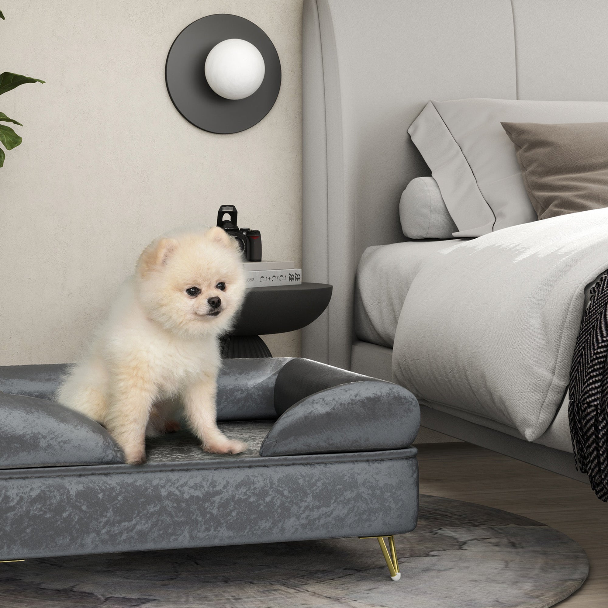 PawHut Dog Sofa Pet Couch Cat Chair with Removable Backrest, Soft Cushion, Washable Cover, for Small and Medium Sized Dogs, Grey