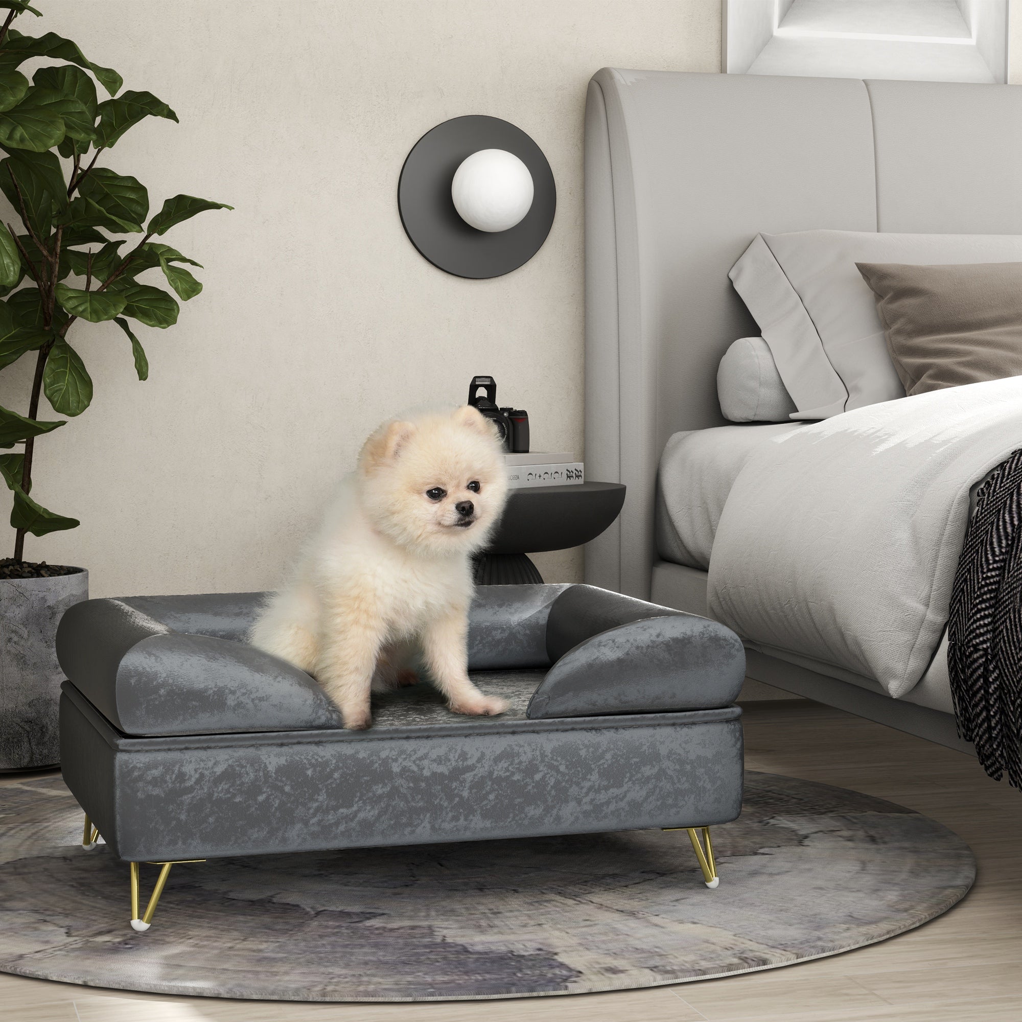 PawHut Dog Sofa Pet Couch Cat Chair with Removable Backrest, Soft Cushion, Washable Cover, for Small and Medium Sized Dogs, Grey